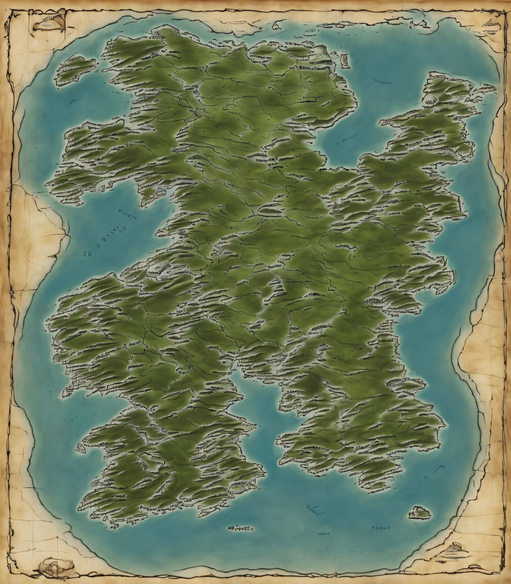 arafed map of the world with a lot of water and land, detailed fantasy map, fantasy world map, simple fantasy map, steam workshop maps, ancient fantasy regional map, highly detailed map, fantasy map, extremely detailed d&d map, d&d style fantasy map design, fantasy maps, game map matte painting, map patreon, based on geographical map
