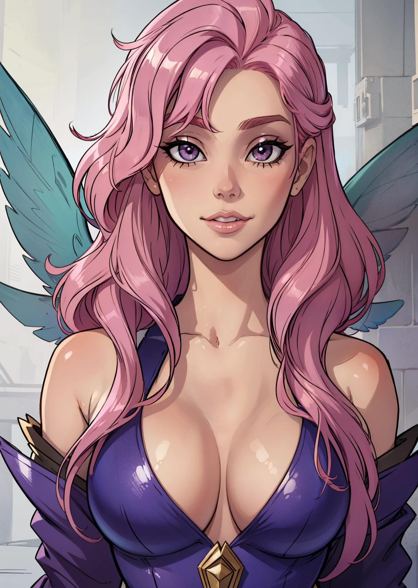 best quality, face portrait, masterpiece, seraphine, pink hair