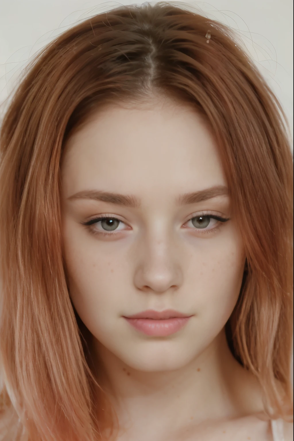 Buetifull girl with pale skin and medium length sized hair, close up of face, androgynous face, nose piercing, small nose with freckles, freckles on the nose, pointy nose, small freckles, small lips pointy nose, perfect detailed face, facial piercings, cute freckles, piercing stare, thin button nose, big eyes, wide lips, adult, adult, red hair, adult, adult, 20 years old, adult, older, 20, adult, adult woman, mature face,