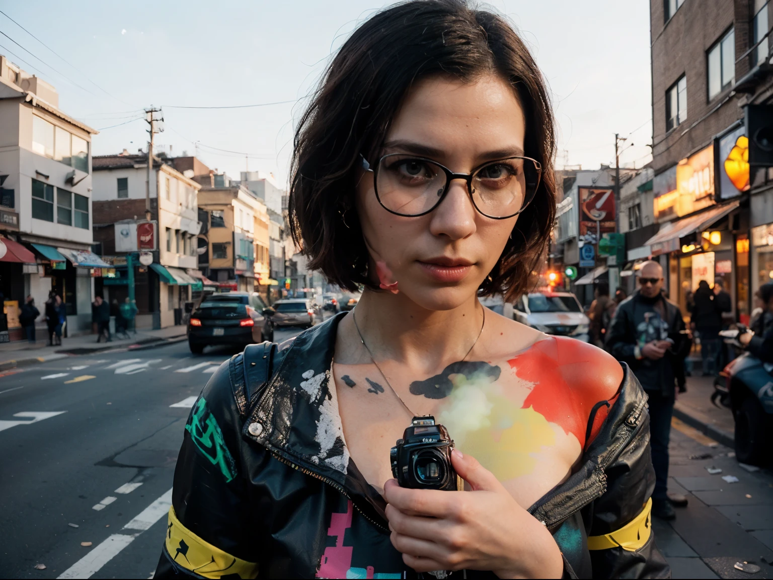 ((Mejor calidad)), ((Obra maestra)), (detallado), cara perfecta, ((("Capture person face in a photograph" showing a face with futuristic cyberpunk 2077 style glasses. Use high speed photography for a surreal photorealistic surreal style, with a white background and a trendy minimalist clean backdrop. Create 3 billboards with professional color grading, studio lighting, edge lights, layered compositions and shooting with an EOS-1D X Mark III camera. Post on 500px, Behance, and consider concept art."),Photorealistic images,High speed photography,Surrealism,White background,Clean background,Minimalist,Dinnerware,Tabletop,Steam,Smoke,Billboards,Professional color grading,Studio lighting,Edge lights,Layered compositions,EOS-1D X Mark III,500px,Behance,Concept art),photo,3d render.