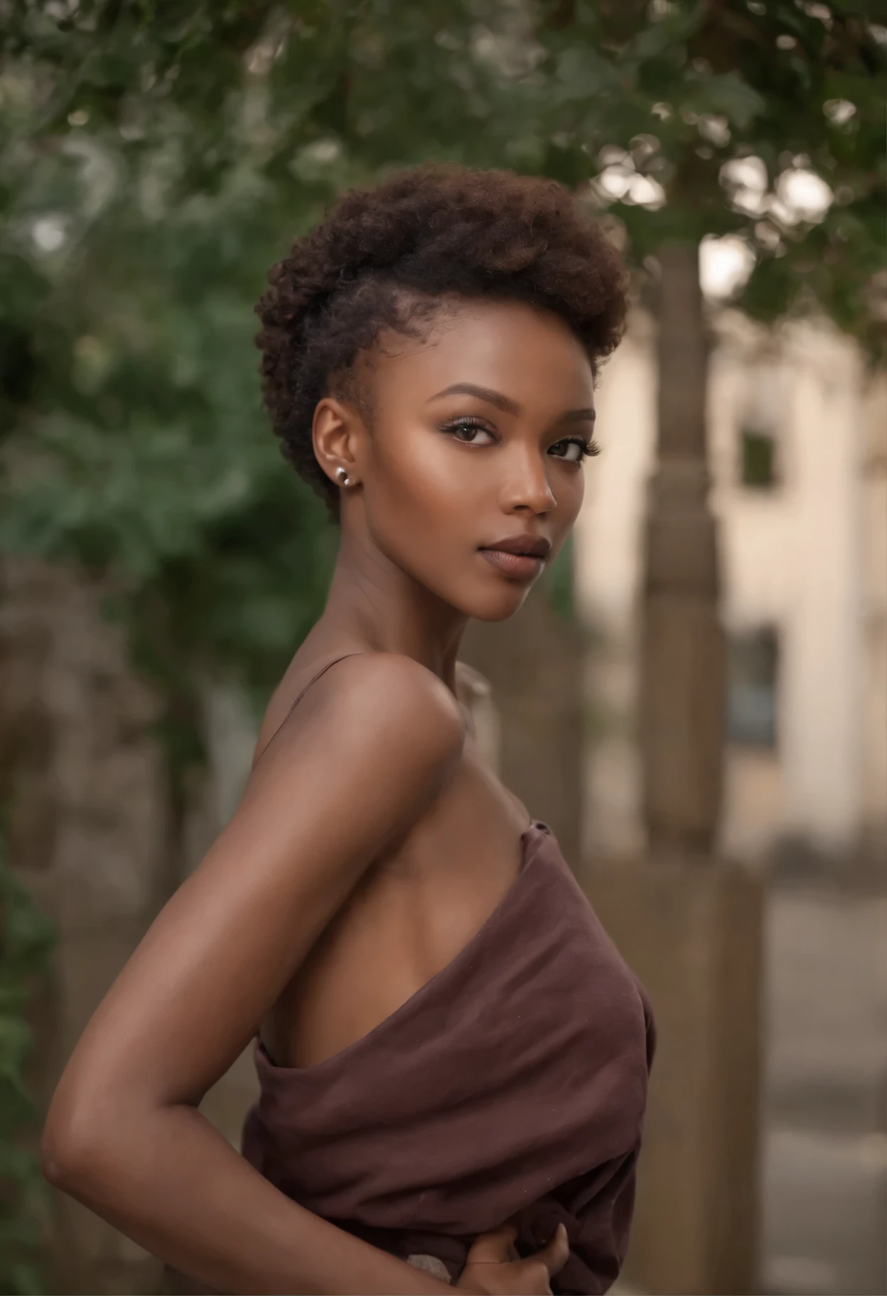 ((Dark African peau, very deep ebony peau)), ((Its beauty is undeniable)), ((joli visage excité)), ((hyper detailed perfect eyes,)), ((pose mignonne)), ( (Langue sortie)), ((Attractif )), sexy, ((Tight knit shirt, short court sexy)), ((Afro curly african hair afro afro ponytail,)), ((peau)), (( debout, back view )), ((toucher ses propres jambes dans une pose sexy)), ((montre bien son cul)), ((en plein air, ville publique)), Focused CGI, Photorealistic, high detail, realistic, centerpiece, Absurde, best quality, HDR, High quality, HD, extremely detailed, Fond d'8k screen, intricate details, 8k UHD, Full HD, (photo realistic:1.2), contraste, Powerful lighting, Cinema lighting, natural lighting, hard light, backlight, Illumination globale, occlusion ambiante, montre bien ton cul, cul parfait,