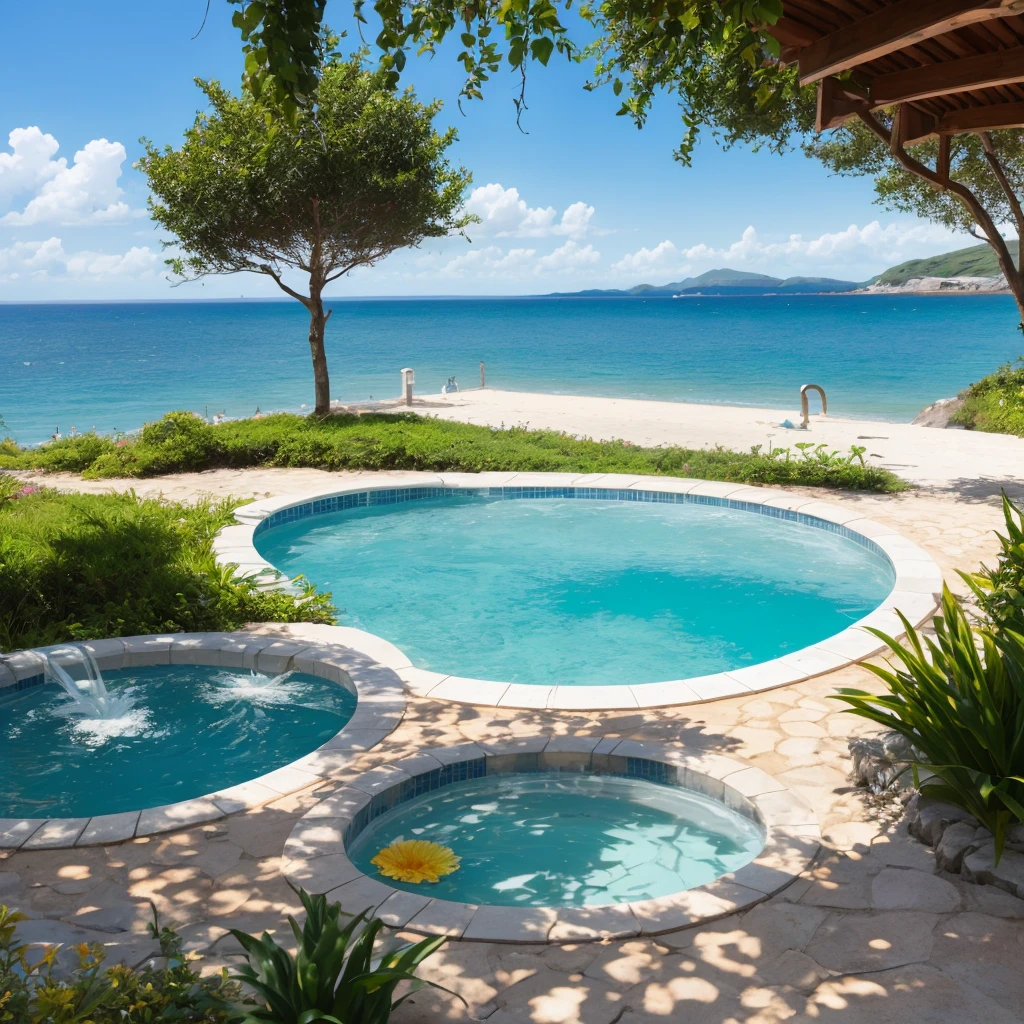 A naturally created open-air  by the sea, a beautiful view and a bright, sunny day,