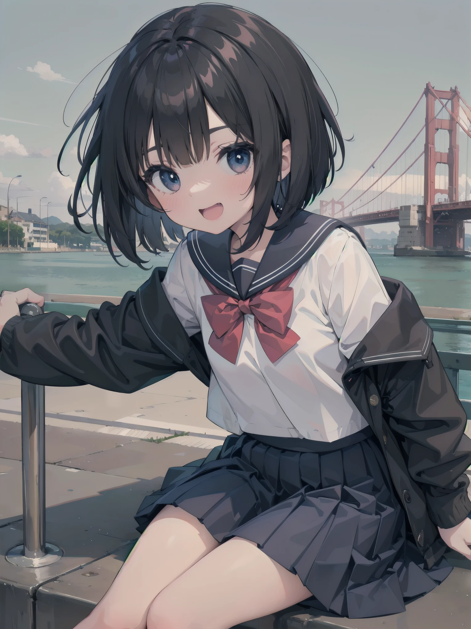 One Woman、1 kitten、garden、rain、beautiful girl、Sailor suit、A gentle smile、Looking at the kitten、Pleated skirt、Hold a school bag with both hands、Age: 18、Bob Cut Hair, Highest quality,  body type、Small 、Small ass、Black Hair、Black knee-high socks、Cowboy Shot、Ultra-fine images、Squatting down to fix shoelaces、Angle from directly below、Petting a cat、pat、Pick up a kitten