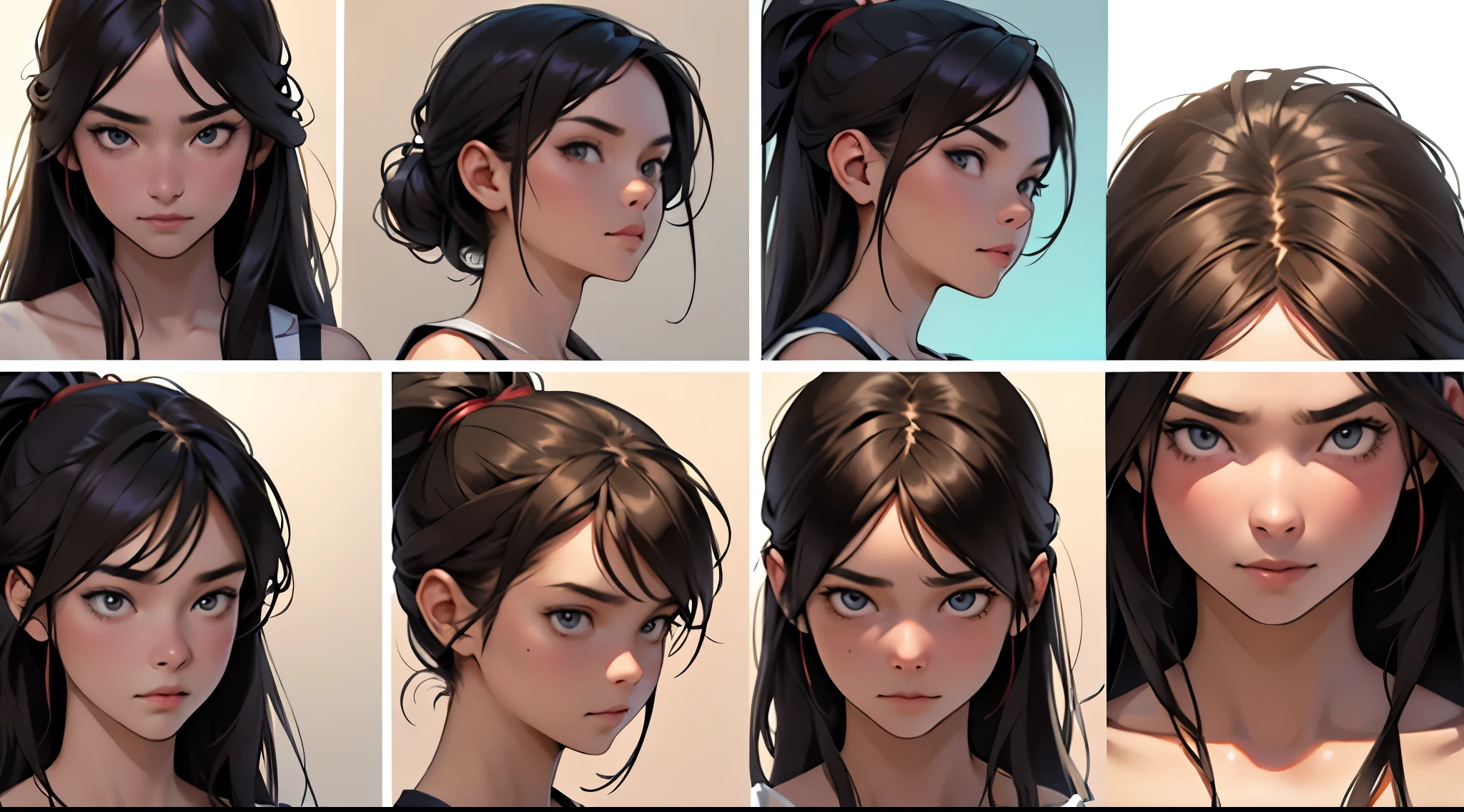 example of how to draw a book of a head looking forward in stages, various poses, something girls, 4k