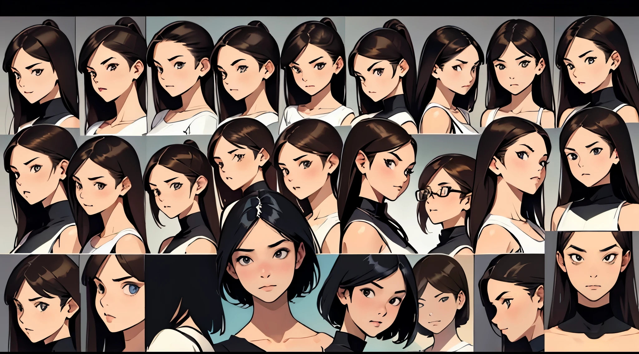 example of how to draw a book of a head looking to the left side in stages, various poses, only girls