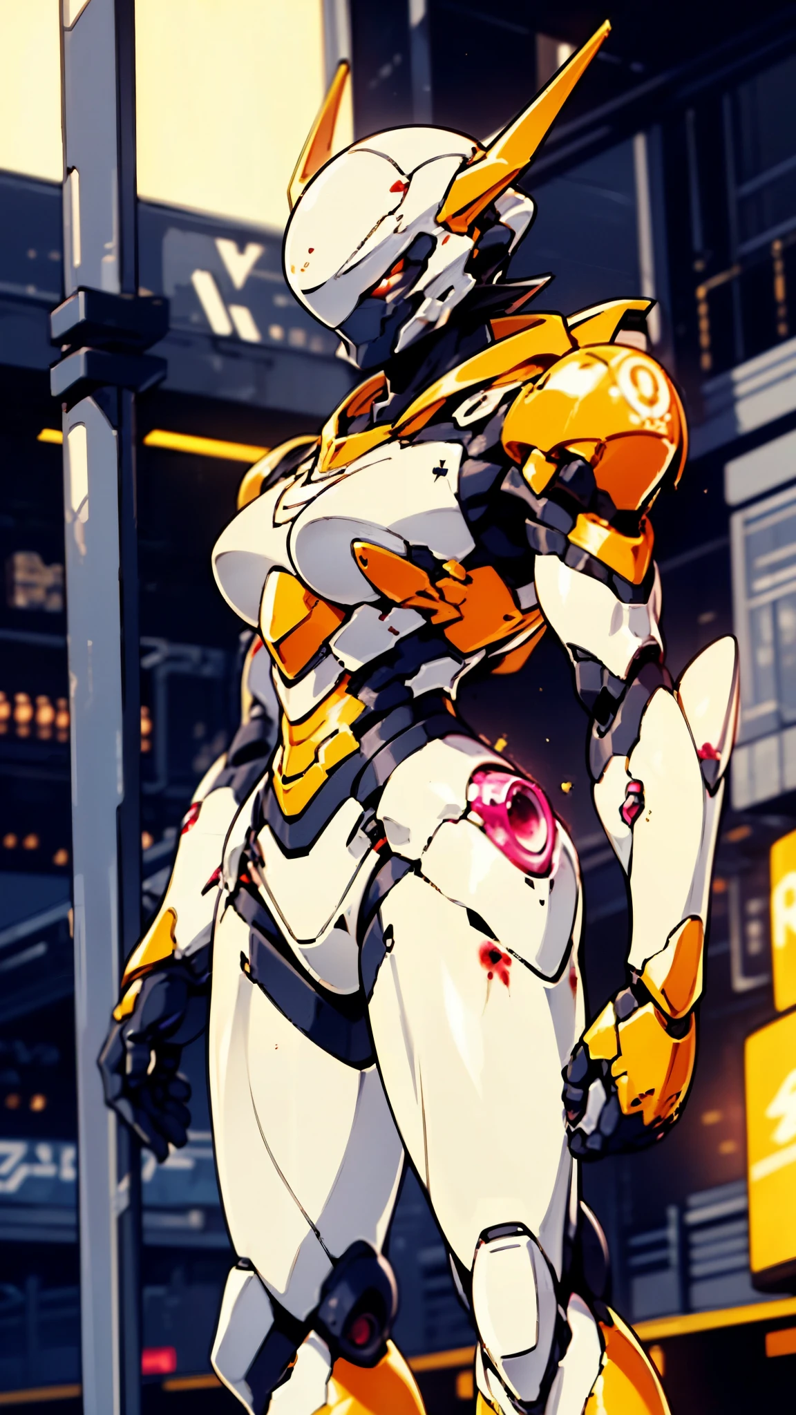 A woman adorned in fantasy-style full-body armor, a crown-concept fully enclosed helmet that unveils only her eyes, a composite layered chest plate, fully encompassing shoulder and hand guards, a lightweight waist armor, form-fitting shin guards, the overall design is heavy-duty yet flexible, ((the armor gleams with a golden glow, complemented by red and blue accents)), exhibiting a noble aura, she floats above a fantasy-surreal high-tech city, this character embodies a finely crafted fantasy-surreal style armored hero in anime style, exquisite and mature manga art style, (Queen bee mixed with Spider concept Armor, plasma, blood), ((Element, energy, elegant, goddess, femminine:1.5)), metallic, high definition, best quality, highres, ultra-detailed, ultra-fine painting, extremely delicate, professional, anatomically correct, symmetrical face, extremely detailed eyes and face, high quality eyes, creativity, RAW photo, UHD, 32k, Natural light, cinematic lighting, masterpiece-anatomy-perfect, masterpiece:1.5