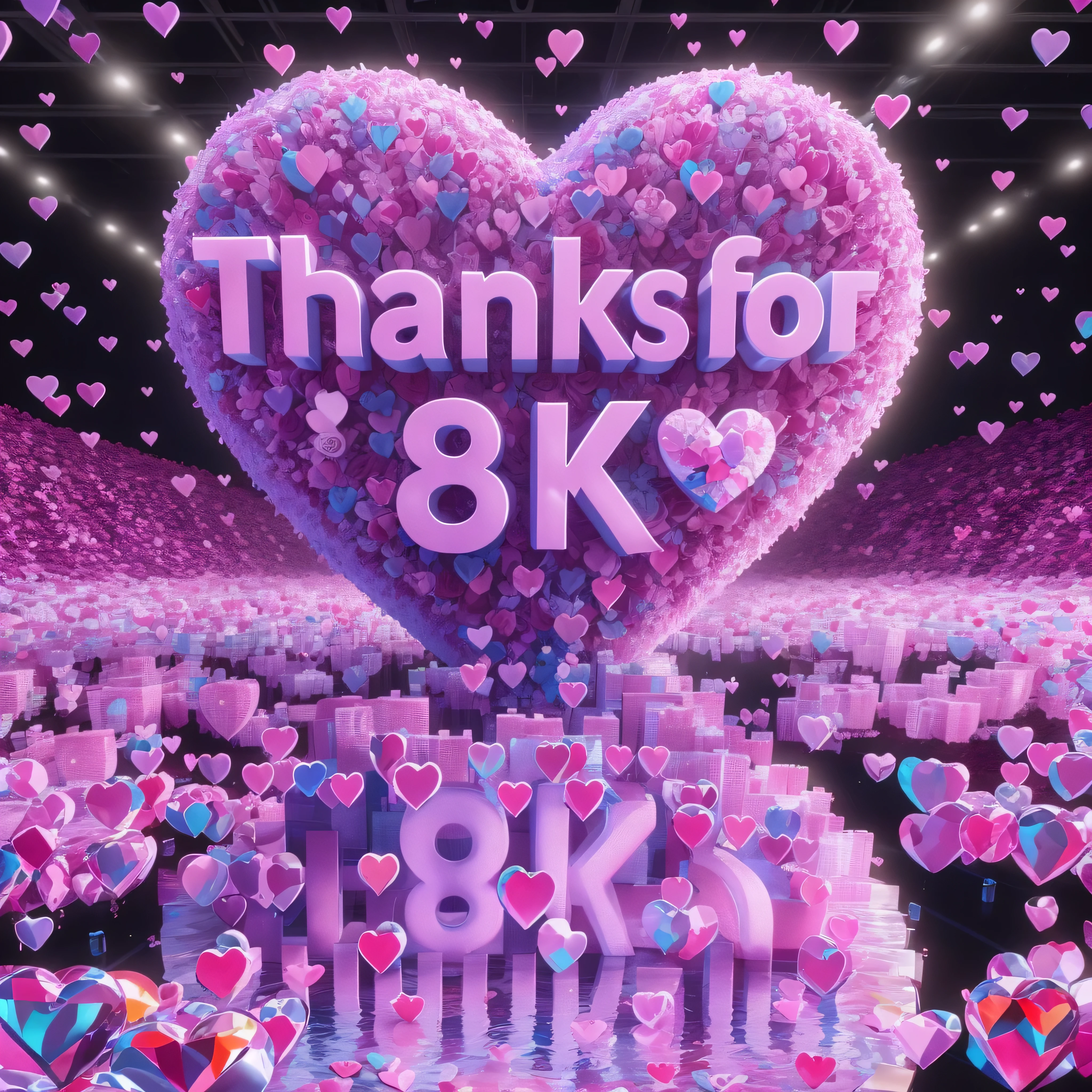 a close up of a heart on a bed of hearts with the words thanks for 8k 💖, highly detailed textured 8 k, highly detailed textured 8k, 8k octane render photo, stunning 8 k, 8k!!!!!, 3 d 8 k, 8 k what, 8k render, 8 k render, colorful 8 k, 8 k post process