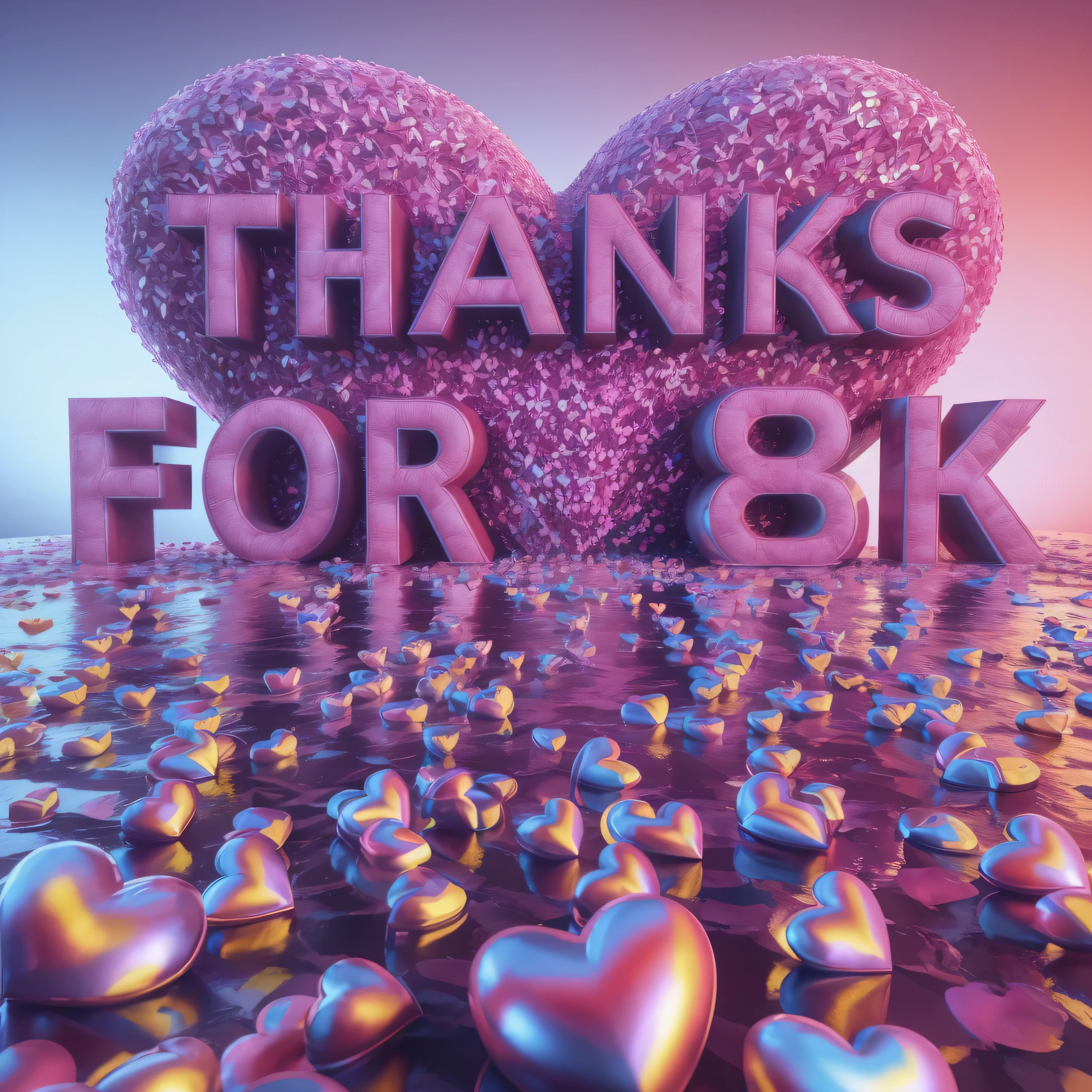 a close up of a heart on a bed of hearts with the words thanks for 8k 💖, highly detailed textured 8 k, highly detailed textured 8k, 8k octane render photo, stunning 8 k, 8k!!!!!, 3 d 8 k, 8 k what, 8k render, 8 k render, colorful 8 k, 8 k post process