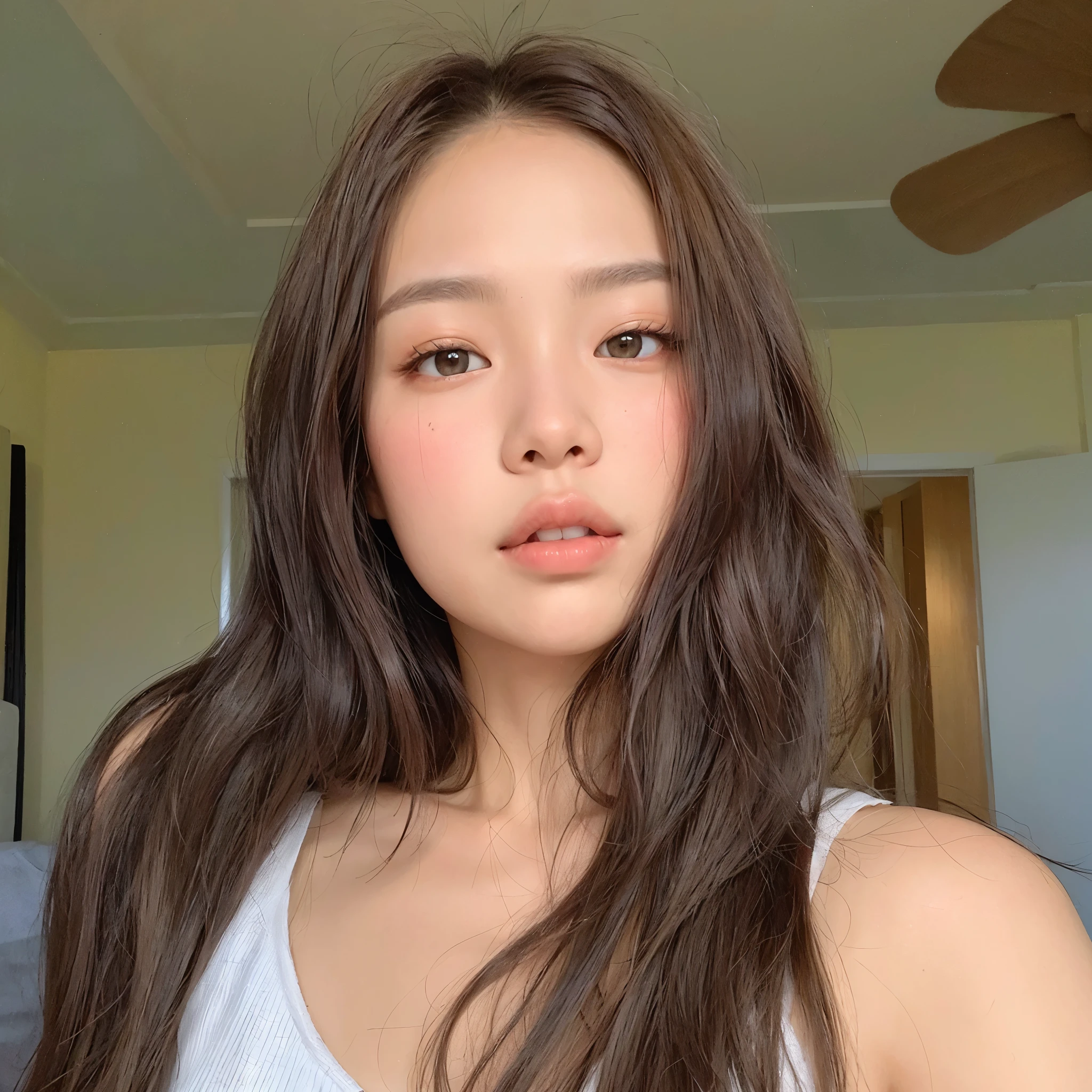 there is a woman with long hair and a white blouse, jennie blackpink, Heonhwa Choe, young lovely korean face, linda mulher sul-coreana, young cute wan Asian face, Asian face, Linda jovem coreana, Linda jovem coreana, Gongbi, a young Asian woman, sem maquiagem cabelos ondulados, coreana, asian features, gema chen