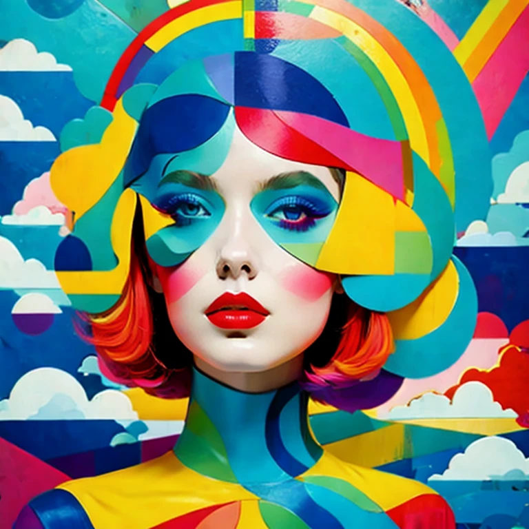 (masterpiece, best quality:1.2), 1girl, solo,Abstract surreal colors, trendy geometric surrealism, rainbow colored dreams
