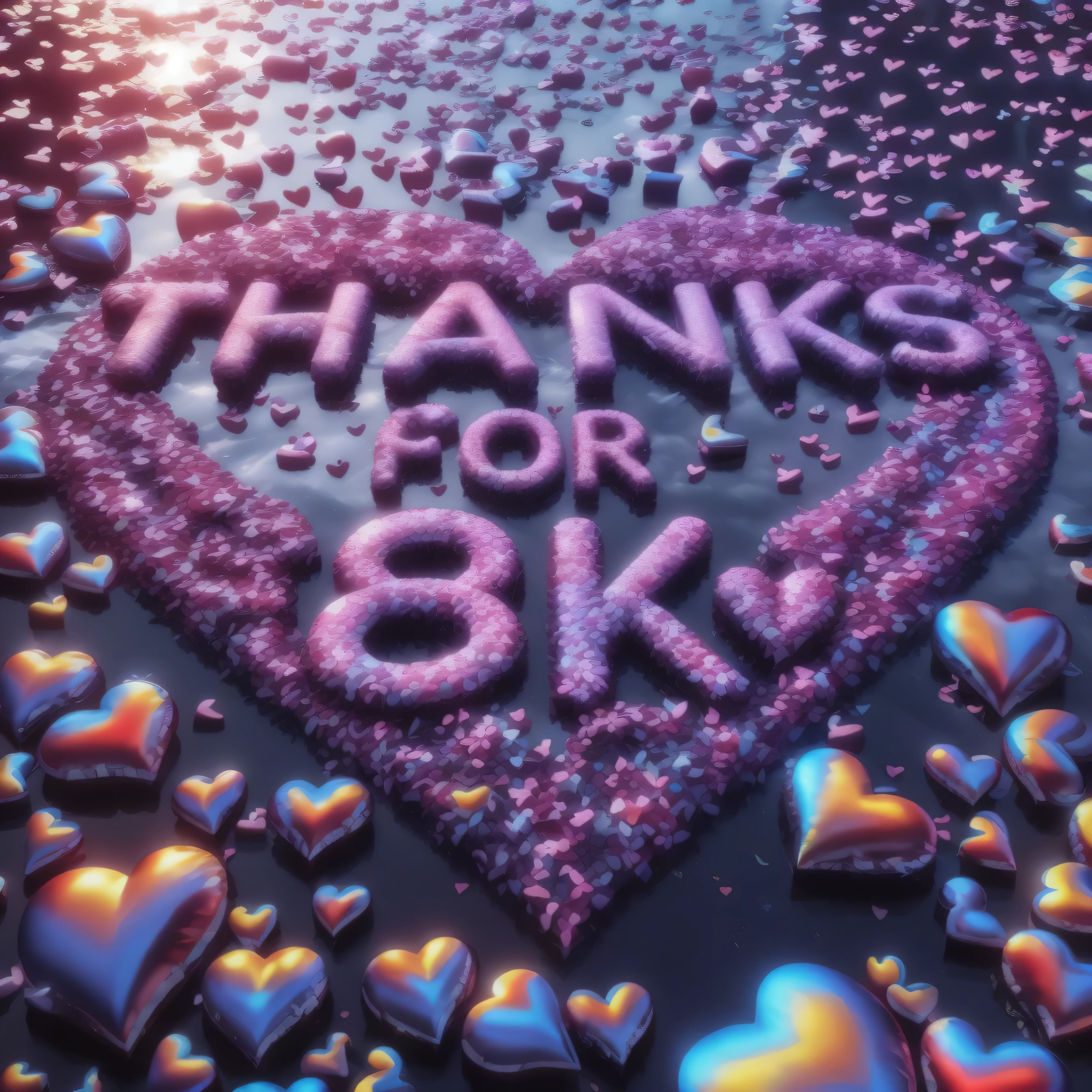 a close up of a heart on a bed of hearts with the words thanks for 8k 💖, highly detailed textured 8 k, highly detailed textured 8k, 8k octane render photo, stunning 8 k, 8k!!!!!, 3 d 8 k, 8 k what, 8k render, 8 k render, colorful 8 k, 8 k post process