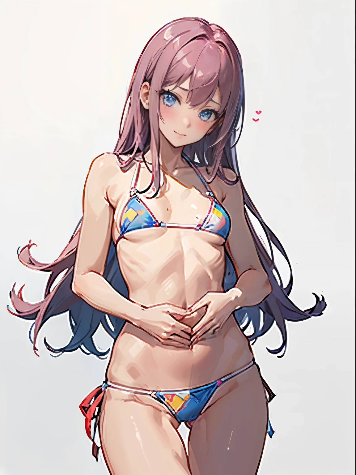 (​masterpiece), (top-quality), (Ultra Small Bikini:1.5), (blushed face:1.3), (Cover your crotch with both hands:1.3),  (Spilling :1.4), under the , side boob is visible,  naked, a beauty girl, precise hands, Embarrassed look, Smile, Very cute, Clear eyes, Shining eyes, (The bikini is about to come off:1.5), big breast, Tummy is visible, cleavage of the breast is visible, the lower abdomen is visible, The crotch is visible, The beautiful skin, ultra-definition, Top resolution, A pink-haired