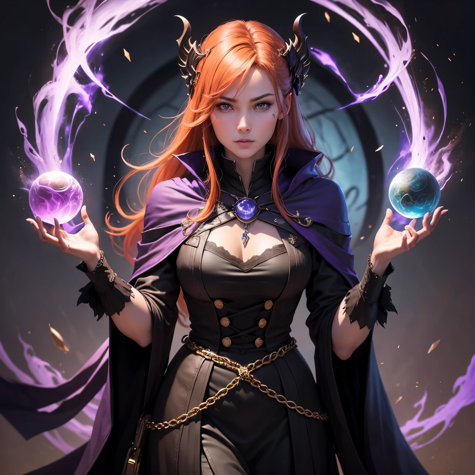 perfect eyes:1.2, detailed eyes:1.4, realistic:1.4, red hair, hair over shoulder, V0id3nergy, holding book, book, robe, cape, fringe, tentacles, argyle, checkered, clothing cutout, thighhighs, makeup, lipstick, hood up, cleavage, 1girl, solo, (masterpiece:1.6, best quality),