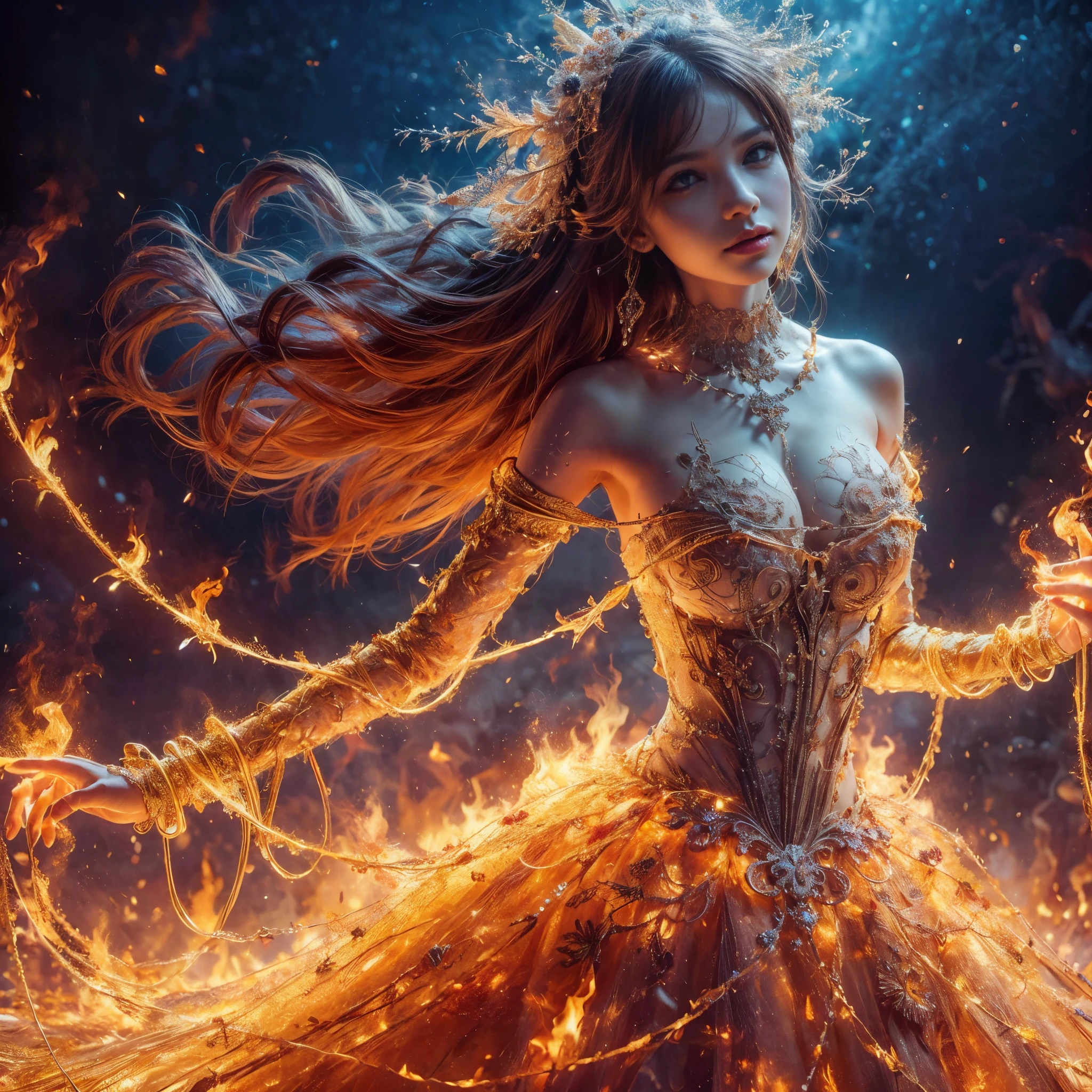 arafed woman with gigantic in a
Tight lightning steel dress in front of a building, wearing an ornate outfit, ornate dress, intricate dress, elegant fire dress, ornate and elegant, extravagant dress, inspired by Hedi Xandt, ornate attire, intricate outfit, ornate royal gown, ornate clothing, ornate gown, intricate and elegant, intricate detailed dress, ornate , high heels, royal dress, detailed hand,Beautifull fingers, full Fire in the body,full fire on the dress, lightning element, fire element, lightning wings,full water,Transparent clothing, fire ornament,masterpiece, best quality:1.2),,(8k,highres,RAW photo,realistic,photo-realistic:1.3),(detailed skin texture,detailed cloth texture,detailed fire texture, beautiful detailed face:1.25),professional lighting,photon mapping,beautiful soft light,radiosity,physically-based rendering,raytracing, model shoot style, model shoot style, (extremely detailed CG unity 8k wallpaper), full shot body photo of the most beautiful artwork in the world, (NSFW), (Nude),ked), (N)