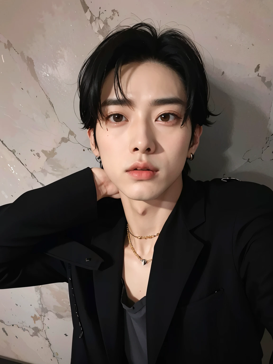 arafed asian man with black hair and black jacket, kim doyoung, jinyoung shin, cai xukun, Jung Jaehyun, hsiao-ron, hyung tae, kim taejin, yanjun chengt, pintar ulzzang, delicate androgynous prince, beautiful androgynous prince, diez lee, young pale angel, hong junio hyung
