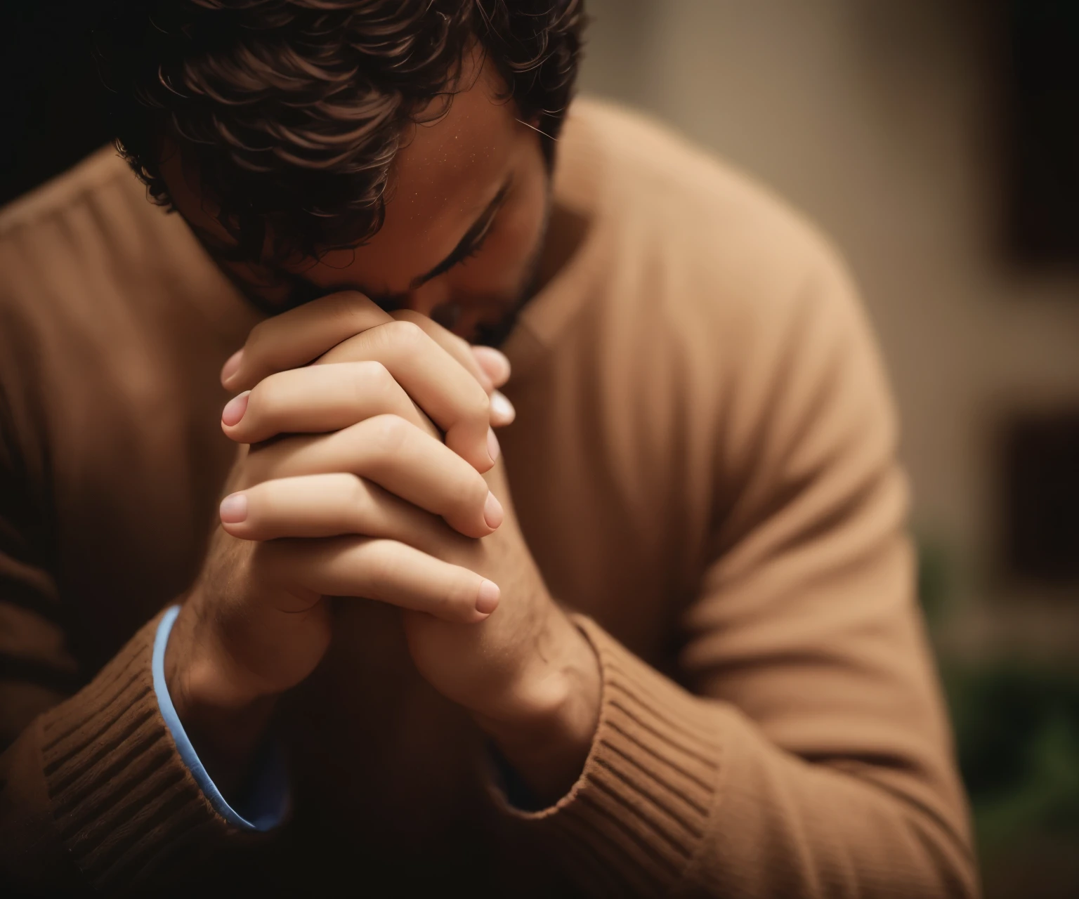 arafed man in a brown sweater is Rezar, kneeling in prayer, doing a prayer, Rezar, reconfortante and familiar, Foto, reconfortante, Rezar posture, prayer hands, obturador, lutando, homem triste, prayer, your hands buried in your face, Rezar meditating, resting head in hands, So leave it to God, gesto solene