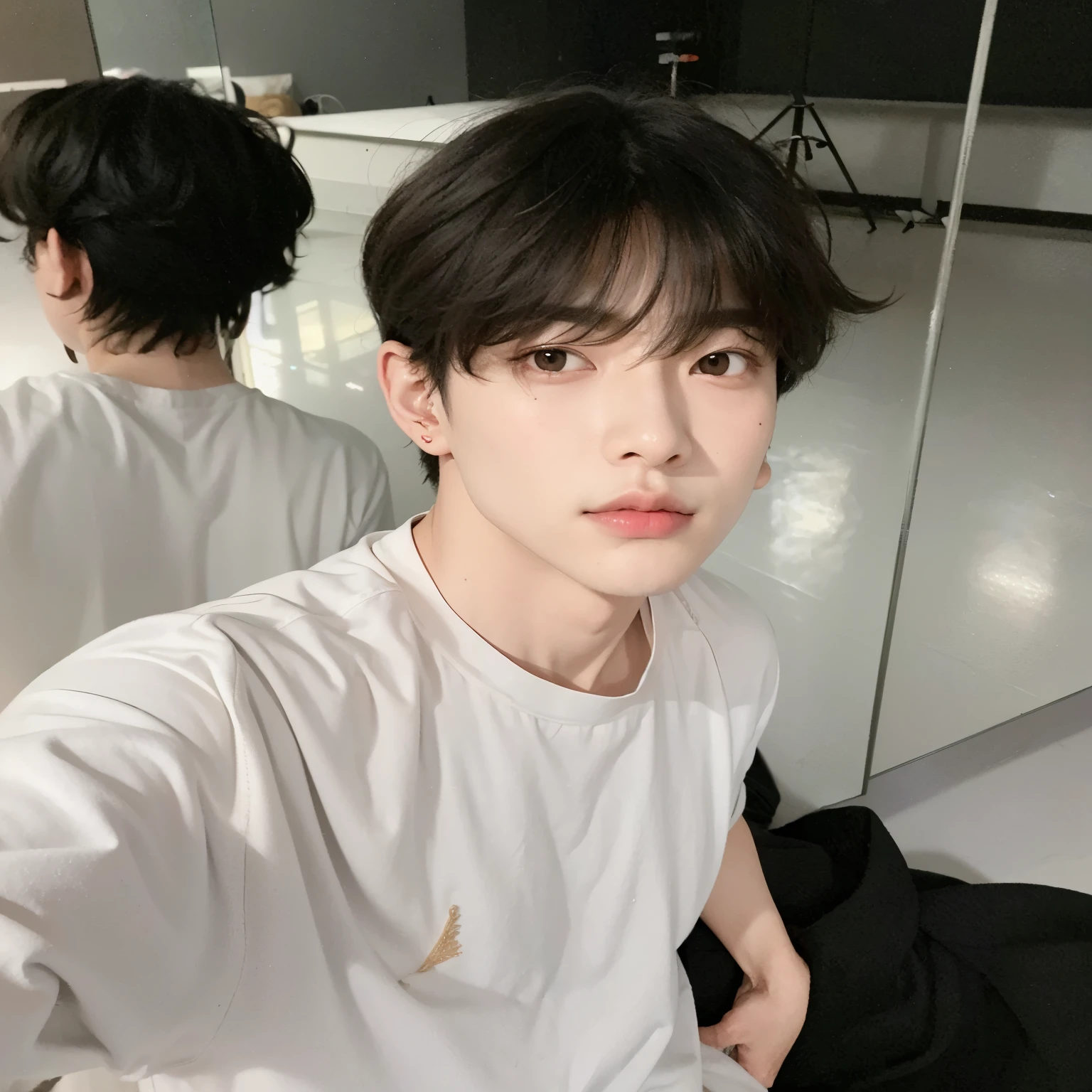 there is a man who is taking a selfie in the mirror, jinyoung shin, kim doyoung, cai xukun, hyung tae, pintar ulzzang, kim taejin, hong junio hyung, yanjun chengt, jungkook, Jung Jaehyun, jaeyeon nam, hyung tae kim, foto de perfil en la cabeza, cuchilla del grupo de drenaje, largo