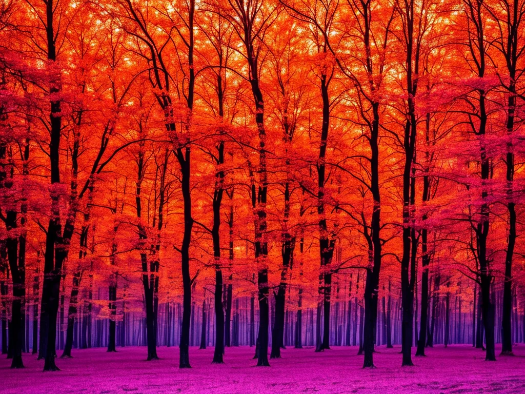 masterpiece_portrait,best quality,photoactual,ultra high resolution,detailed lighting,actual,complex_detail, finely_detailed,8K Ultra HD,Wide-angle lens,Your Majesty Twilight: forest at dusk，The vibrant sky is painted orange, pink, and purple. Silhouettes of trees contrast with colorful background, Create a majestic scene.