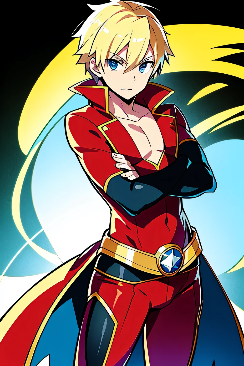 a super hero boy, anime style, standing