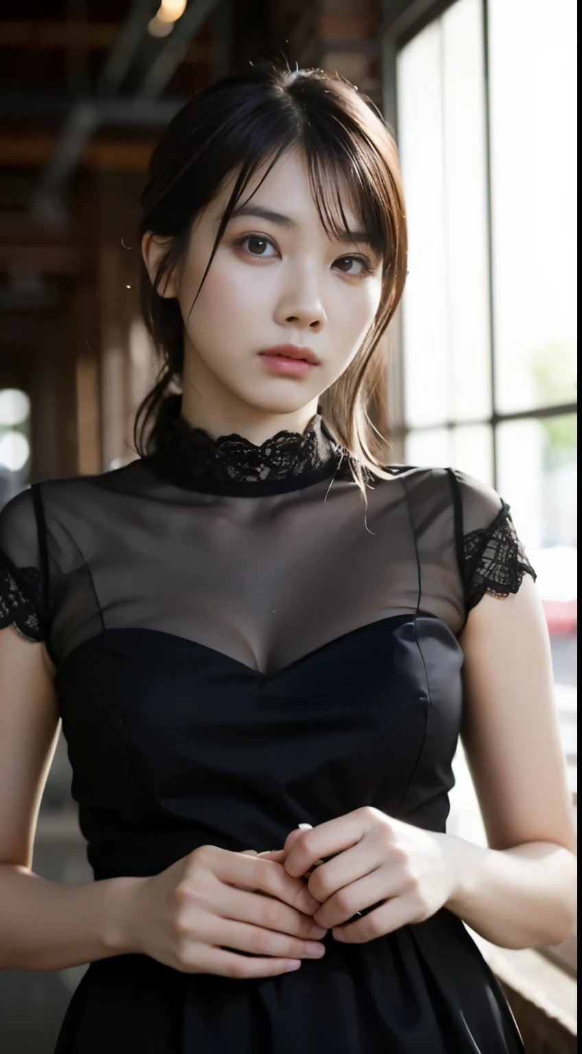 (ultra realistic) , (illustration), (increase resolution), (8K), (extremely detailed), (best illustration), (beautiful detailed eyes), (best quality), (ultra-detailed), (masterpiece), (wallpaper), (detailed face), solo,1 girl, looking at viewers, black straight hair, delicate details, in the dark, deep shadow, low key, pureerosfaceace_v1, happy smile, summer dress, full body, meadow
