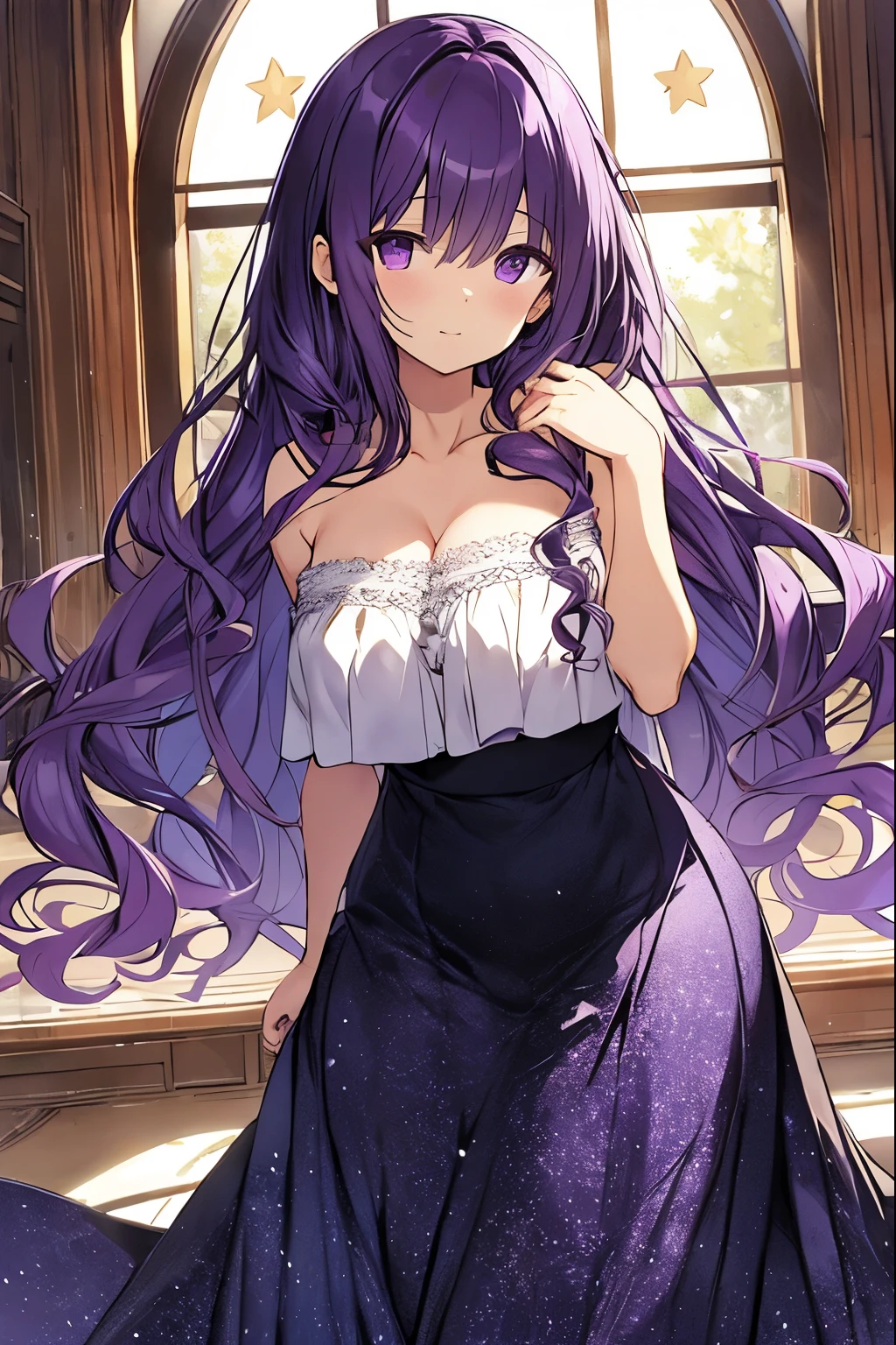 A close up of a woman in a dress with long purple hair - SeaArt AI