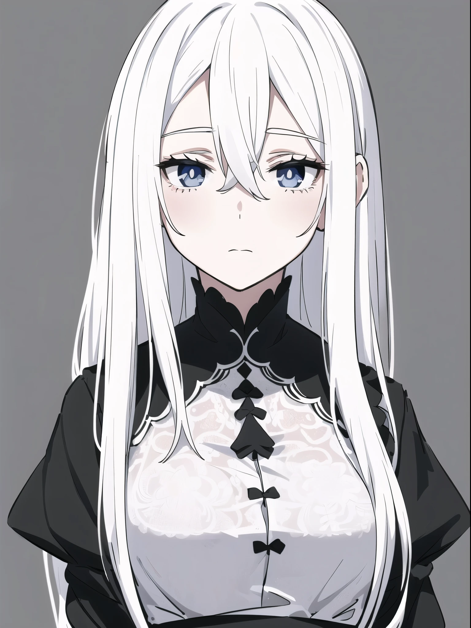 ((White hair)),((Head and Shoulders Image)),Sexy,A person,Alone,Simple style,pancake ,Simple details,Black background,Empty background,Black background wall,(20 year old woman),(Droopy hair),(White Gloves),(Evening Gown),(Lace Shirt),Lace,(confidence)