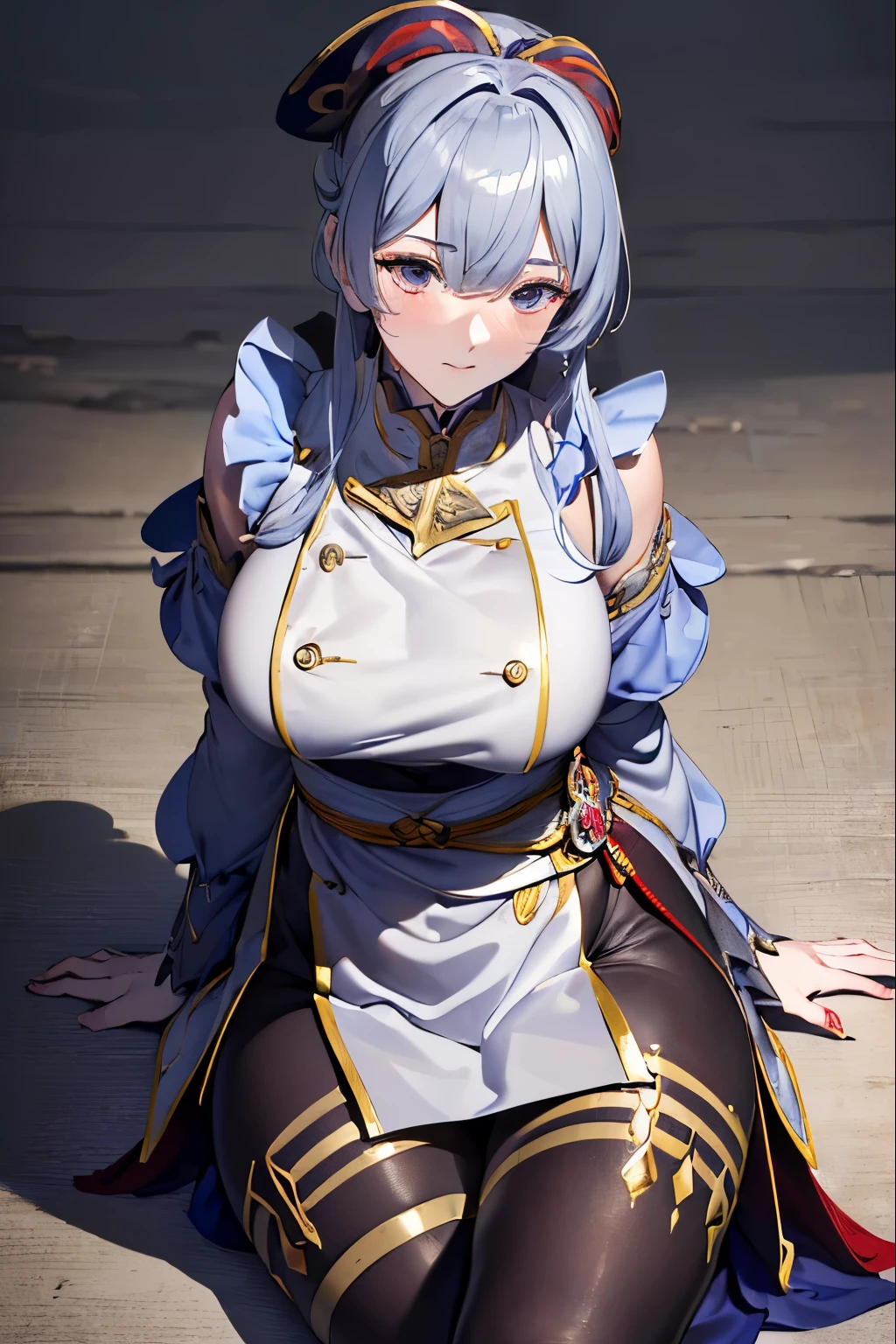 ((8K)), ((Chef d'oeuvre)), Ganyu, genshin impact, assise, ((jambes grasses)), ((Bas gris)), ((gros seins)), ((Original clothing)), ((Bas gris)), collants, (qualité d'image très élevée), (bijouterie), (finely detailed eyes and detailed face:1.3), (extremely fine and beautiful:1.1), (perfect details:1.1)