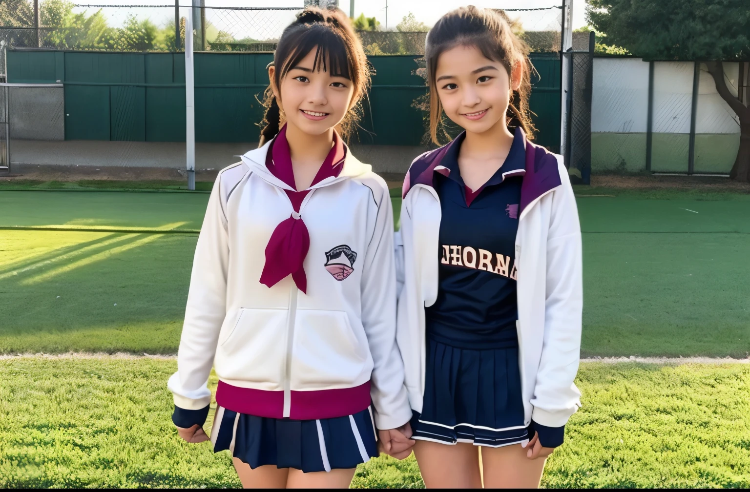 15 years old、middle School girls、NSFW、erotic、japan school Gym clothes、Gym、schoolyard、2 people
