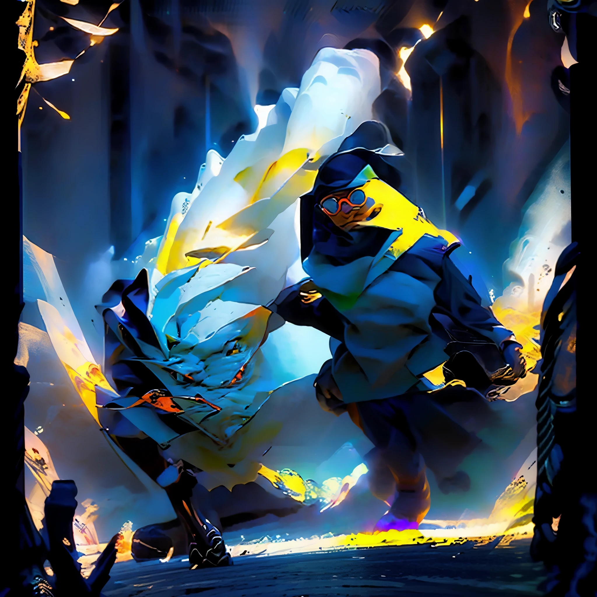 I want to have two stars colliding and exploding with the main color being navy and the explosion being a yellow