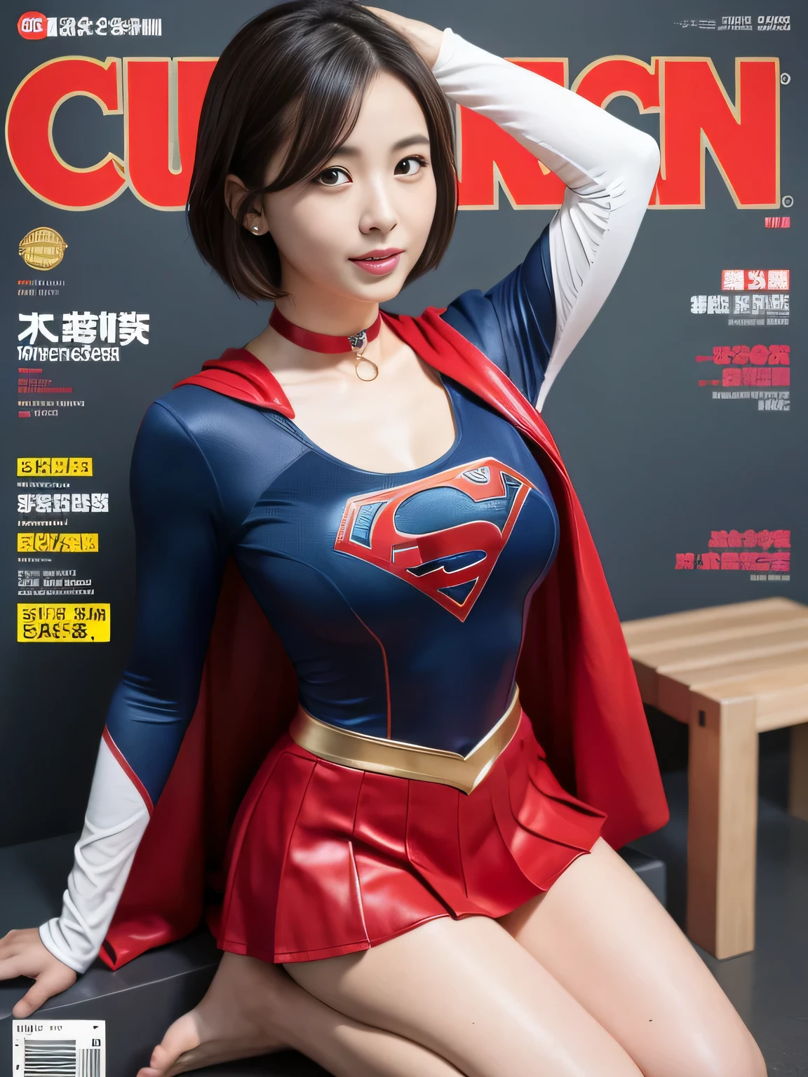 masterpiece、supergirl costume、short hair、barefoot, big and full breasts、touch my wrist、operating room、operating table、straddle、sweating、shiny、look at the camera、provocation、Estrus、choker、Weekly magazine cover、long sleeve、red mini skirt、obscene pose、Seduce、humiliating