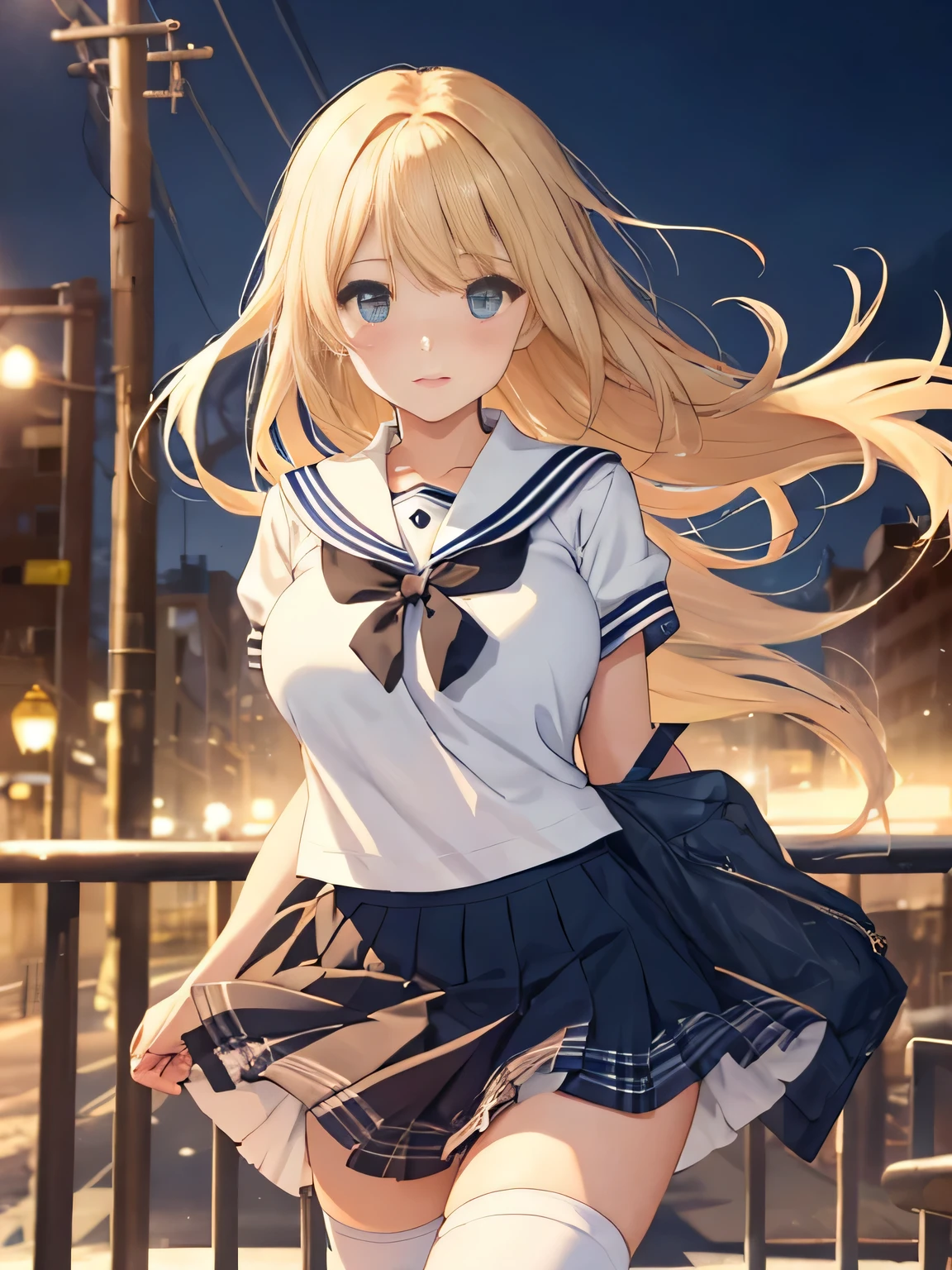 highest quality、High resolution、detailed background、beautiful and detailed face、beautiful and smooth skin、skin texture、professional lighting、Beautiful teenage girl、huge breasts、
panty shot、cuteパンティー、((cute白いセーラー服、white sailor collar))、Pleated mini skirt with tartan plaid pattern、cute髪型、High Socks Over Knee、knee high socks、
Sunny、Sunny、go to school、school zone、in the city、strong wind is blowing、Skirt flipping in strong wind、彼女のスカートがめくれてとてもshameずかしそうに見えます.、shame、とてもshameずかしい、sexual expression、shameずかしそうに私を見て、panty shot、cute