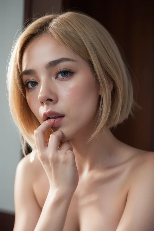 1 anime girl, prostitute, detective, anatomically correct, blowjob, ((best quality)), ((masterpiece)), (detailed), perfect face, golden hair, short hair, emotionless, serious, blue eyes, medium , immense , topless], giving a blowjob to the viewer, dick inside her mouth, oral sex, deepthroat blowjob, blowjob pov, higher angle, front view, male cock, bbc, 8k, best quality, perfect cock anatomy, deepthroat to base, attached cock, real cock, nsfw, base oral.