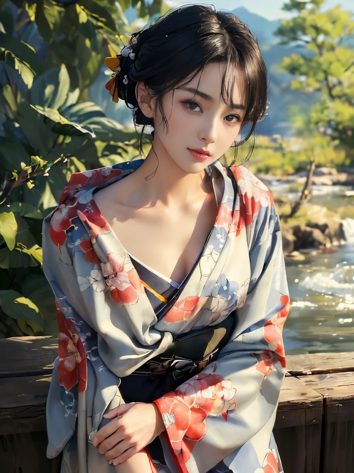 Tatsumaki, dayพันช์แมน,Masterpiece, best quality, High quality, very detailed 8k CG unit wallpaper, view, outdoor, sky, cloud, day, water, tree, blue sky, waterfall, cliff, nature, lagoon, แม่water, cloudy sky, award winning photos, Bokeh, depth of field, HDR, flower, Chromatic aberration, realistic, very detailed, Trends in artstation, CGI social trends, complicated, Highly detailed, Amazing, art while traveling