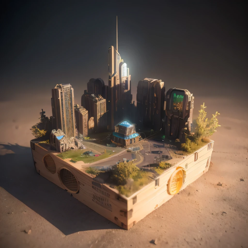 3598年Mars realistic model, (split ends, original photo, best quality, masterpiece:1.4),Steampunk Cyberpunk 6820 City,(CyberpunkMars light:1.3), Mars (related to land),(in a small nature box:1.3),Isometric, small nature, landscape on foundation,landscape,