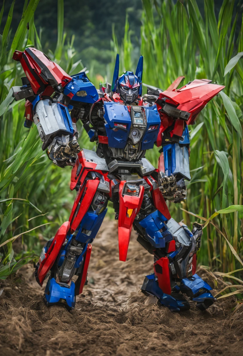 Transformers have an epic laser battle as terrified farmers flee from their Rice Paddy