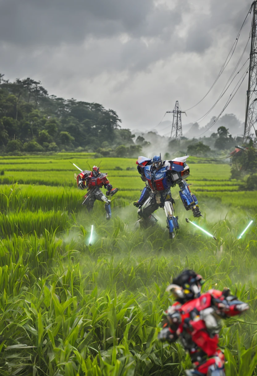 In a Star Wars setting, Storm Troopers sweep a Rice Paddy looking for an escaped Jedi. The scene is set in a vast rice paddy field with tall, green stalks of rice swaying in the gentle breeze. The troopers, dressed in their iconic white armor, move methodically through the muddy terrain, their blasters held firmly in their hands. The troopers are meticulously detailed, showcasing every intricate component of their armor and weaponry. 

As they search, the farmers huddle together in fear, their faces filled with anxiety. The farmers are depicted with realistic expressions, showing their fear and desperation. The troopers' eyes are cold and determined.

The overall image quality is of the highest standard (best quality, 4k, high-res, masterpiece:1.2), ensuring every fine detail is captured. The level of detail is extraordinary, with the troopers' armor exhibiting an ultra-detailed design. The scene is vividly brought to life through professional-level rendering techniques, implementing physically-based rendering to accurately portray the materials and textures.

The art style is inspired by the Star Wars concept art, highlighting the epic nature of the scene. The colors are rich and vibrant, reflecting the sci-fi feel of the Star Wars universe. The lighting is carefully crafted, casting dramatic shadows across the rice paddy field, creating a sense of suspense and tension.

In summary, the prompt would be:

Star Wars setting, Storm Troopers sweep a Rice Paddy looking for an escaped Jedi. Tall green stalks of rice sway in the gentle breeze. The troopers, dressed in their iconic white armor, move methodically through the muddy terrain, their blasters ready. The troopers are meticulously detailed, showcasing every intricate component of their armor and weaponry. The farmers cower together in fear, their realistic expressions filled with anxiety. The image quality is of the highest standard (best quality, 4k, high-res, masterpiece:1.2), capturing every fine detail. The troopers' armor exhibits an ultra-detailed design. The art style is inspired by Star Wars concept art, with rich and vibrant colors that reflect the sci-fi feel. The lighting casts dramatic shadows, adding to the suspense and tension of the scene.