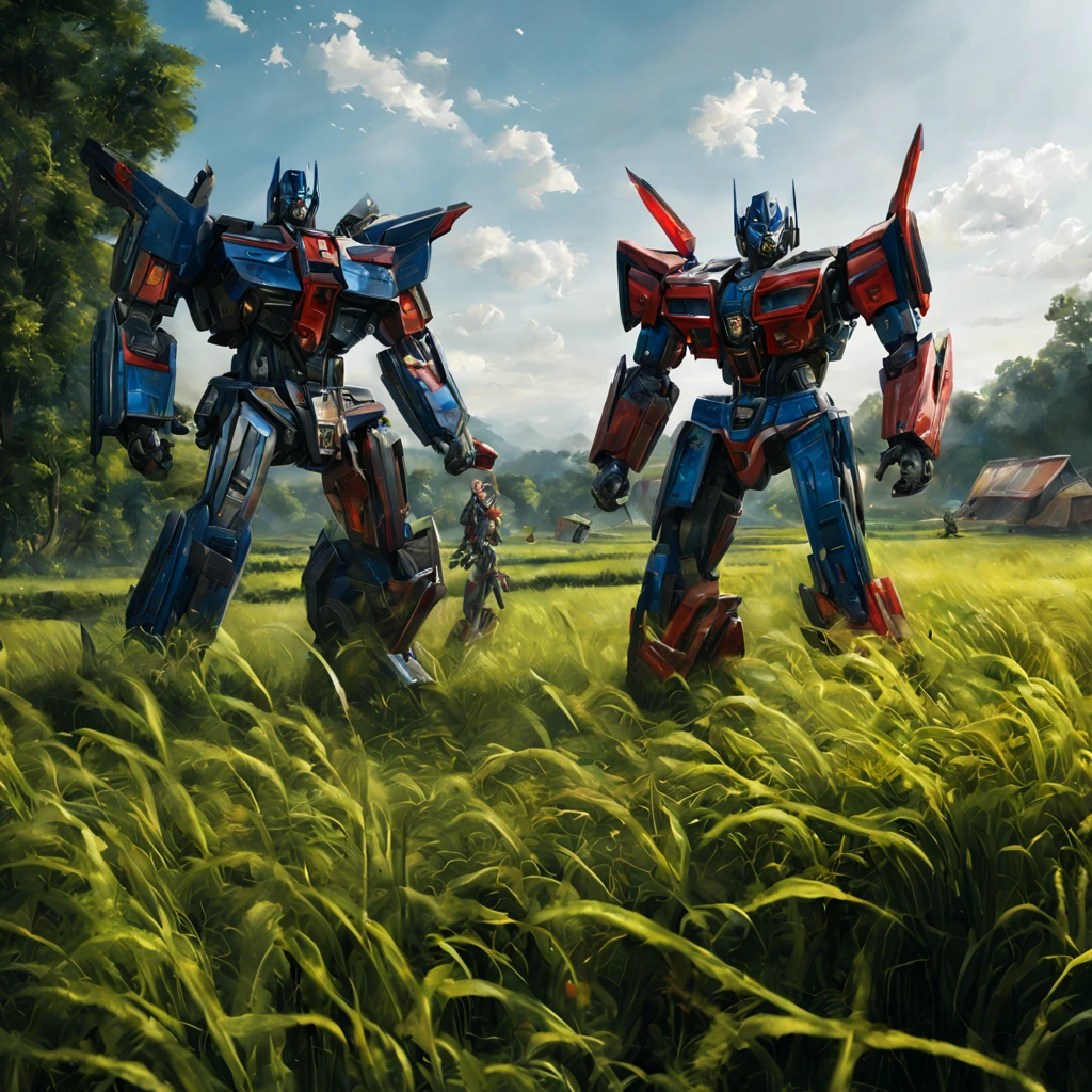 (best quality,4k,highres,masterpiece:1.2),ultra-detailed,(realistic:1.37),(HDR:1.1),(physically-based rendering:1.1),vivid colors,studio lighting,bokeh,landscape,concept artists,sci-fi,war,action-packed
In this epic and action-packed scene, transformers engage in a thrilling laser battle amidst a lush landscape. The painting depicts a breathtaking view of terrified farmers fleeing from their rice paddy as the majestic transformers clash in the background. The focus lies on the intense laser battle, with vibrant and vivid colors creating a visually stunning experience.
The transformers, towering mechanical beings, are shown in intricate detail, exuding power and strength. The high-quality rendering captures every component of their metallic bodies, from their gleaming armor to the intricate circuitry. The sparks flying from their laser guns illuminate the surroundings, adding a sense of motion and energy to the scene.
The terrified farmers are portrayed in a realistic manner, with their expressions conveying fear and urgency. Their clothing and facial features are meticulously described, emphasizing their emotions and adding depth to the composition. The rice paddy, rich in vibrant colors, creates a picturesque backdrop, enhancing the overall atmosphere of the piece.
The painting adopts a concept artist style, combining elements of science fiction and landscape to create a visually captivating image. The use of studio lighting accentuates the transformers' metallic surfaces, casting dramatic shadows and highlights. The composition is masterfully composed, with the transformers and the fleeing farmers strategically positioned to create a dynamic sense of movement and tension.
The color palette chosen for this artwork emphasizes the sci-fi nature of the scene, with bright and bold colors dominating the image. The use of bokeh effect adds depth and dimension to the painting, creating a sense of immersion for the viewer. The HDR technique enhances the overall contrast and detail, ensuring an immersive and realistic viewing experience.
In terms of artistic execution, this painting is a true masterpiece. The ultra-detailed depiction of the transformers and the surrounding landscape showcases the artist's skill and attention to detail. Every aspect of the composition, from the lighting to the colors, contributes to the overall impact of the artwork.
Overall, this prompt sets the stage for an epic and visually stunning artwork, combining elements of sci-fi, landscape, and action. The high-quality rendering, attention to detail, and the use of vivid colors create a captivating image that transports the viewer into a world of transformers and their intense laser battle amidst terrified farmers fleeing from their rice paddy.