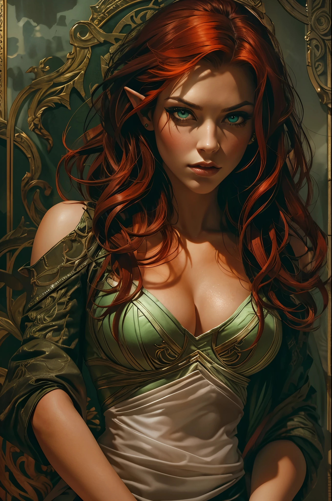 A girl taking off her penty and showing her wet pussy,green eyes,red wavy hairs,open laps or legs,cum in pussy