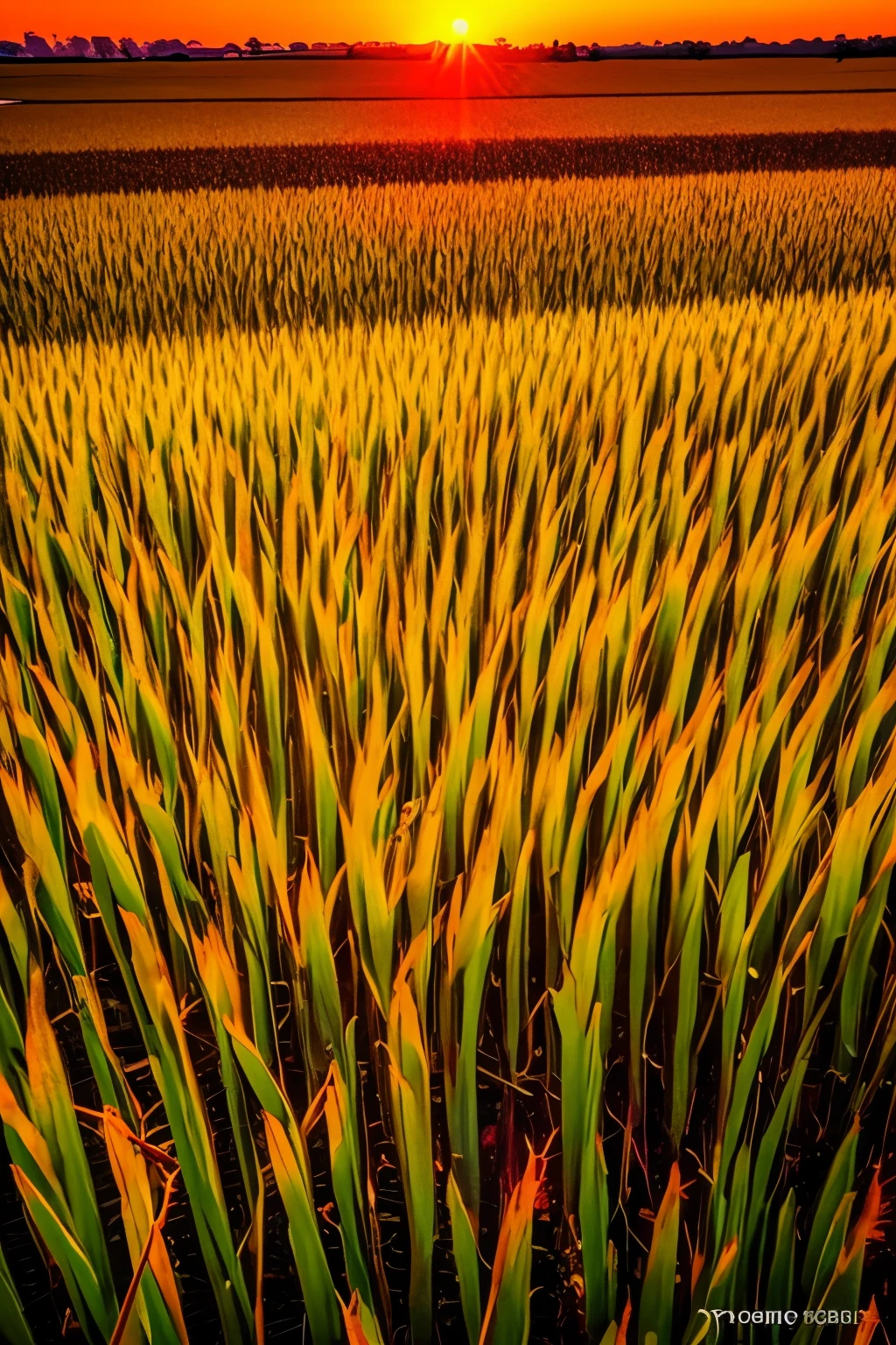 best quality, rice fields, autumn, harvest time, dragonfly, bright red sunset, (waterway:0.7)