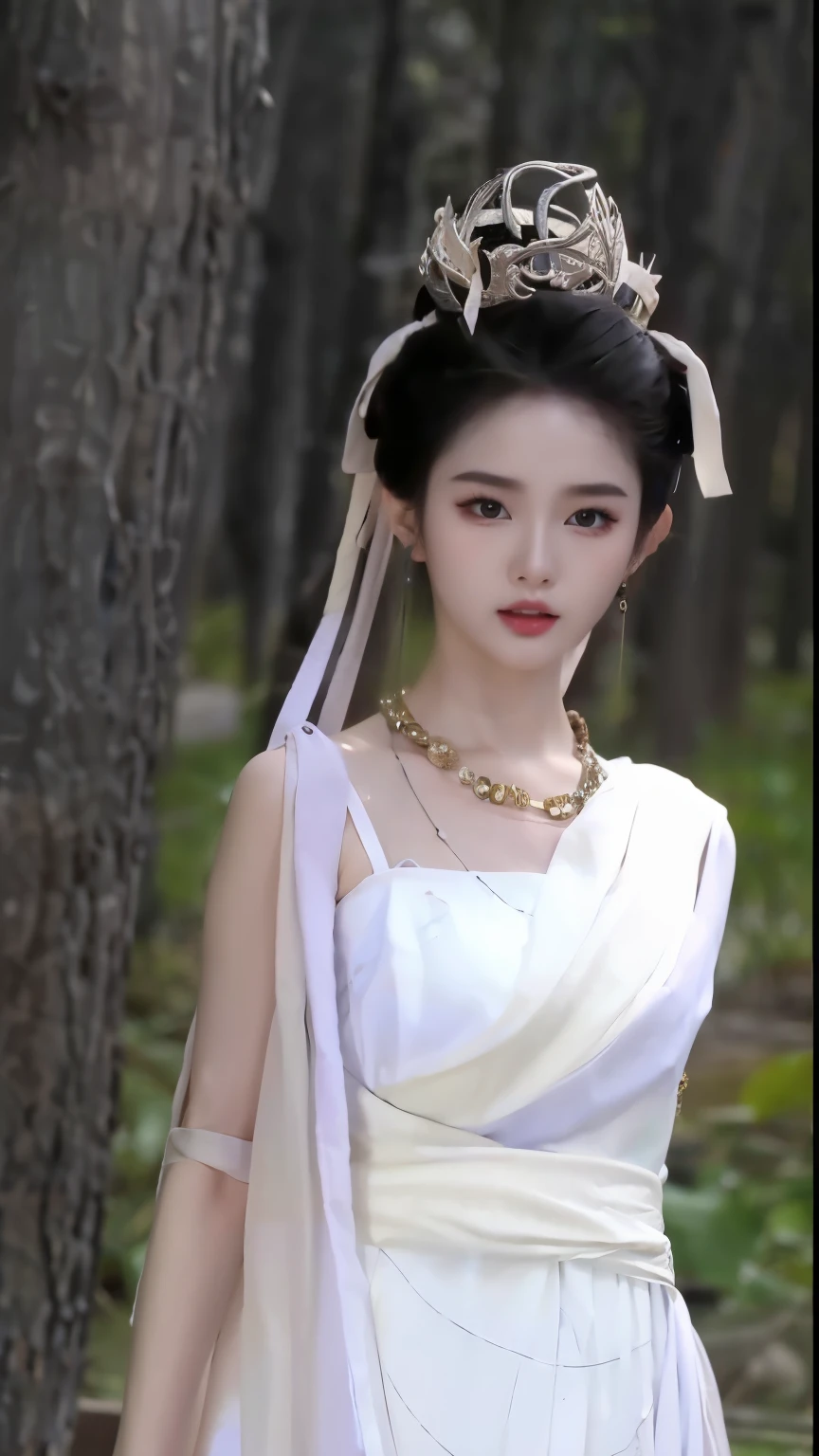 One wearing a white dress、Close-up of woman wearing crown, Chinese girl, Gorgeous Chinese model, ancient chinese beauties, White Hanfu, palace ， A girl wearing Hanfu, Chinese style, Ancient Chinese princess, beautiful goddess, beautiful girl, very beautiful girl, Inspired by Zhang Yan, traditional Chinese, Ruan Jia Meili!, Wearing ancient Chinese clothing