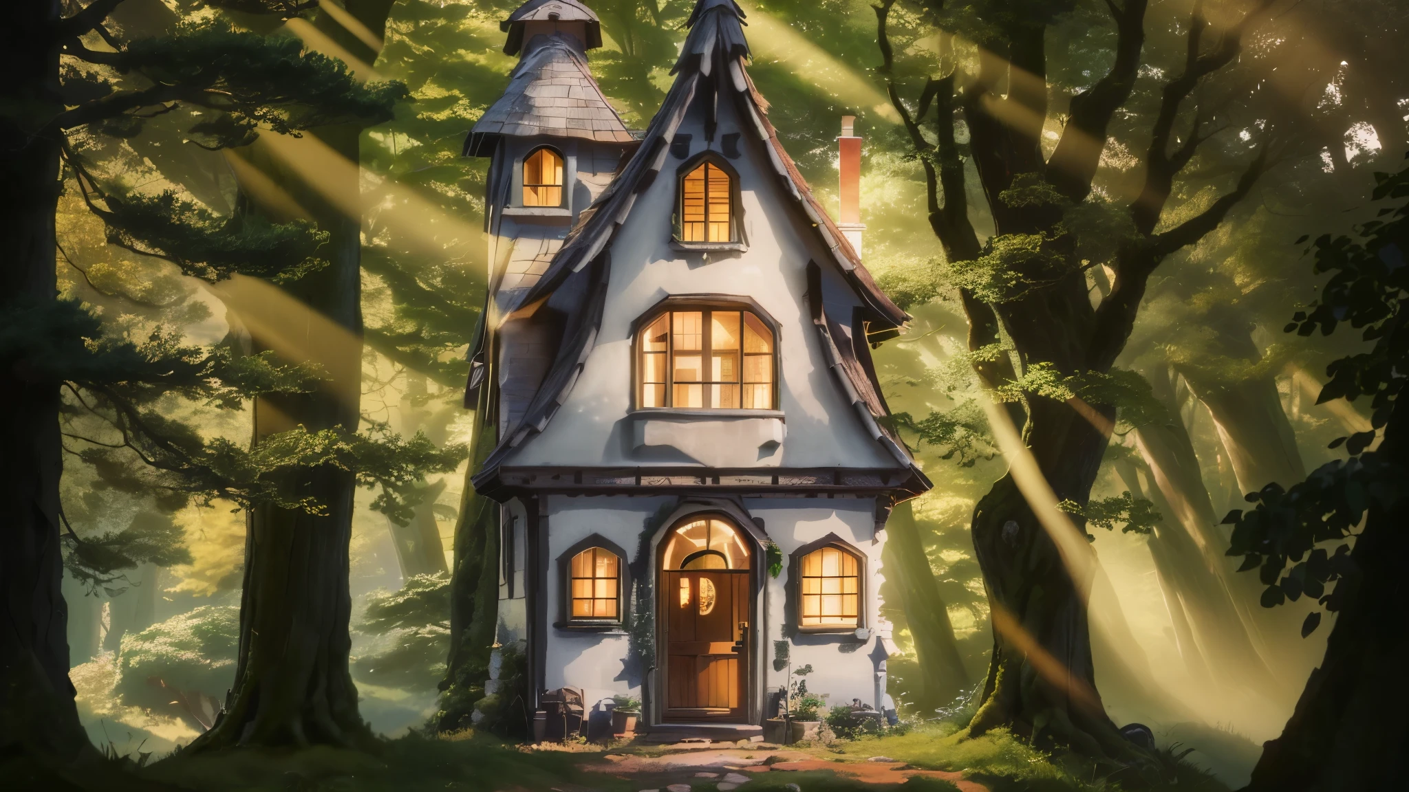 there is a small house in the middle of a forest, witch cottage in the forest, fantasy house, house in the wood, house in forest, the house in the forest, cottage in the forest, the small house in the forest, beautiful house on a forest path, cottage in the woods, house background, my home, solitary cottage in the woods