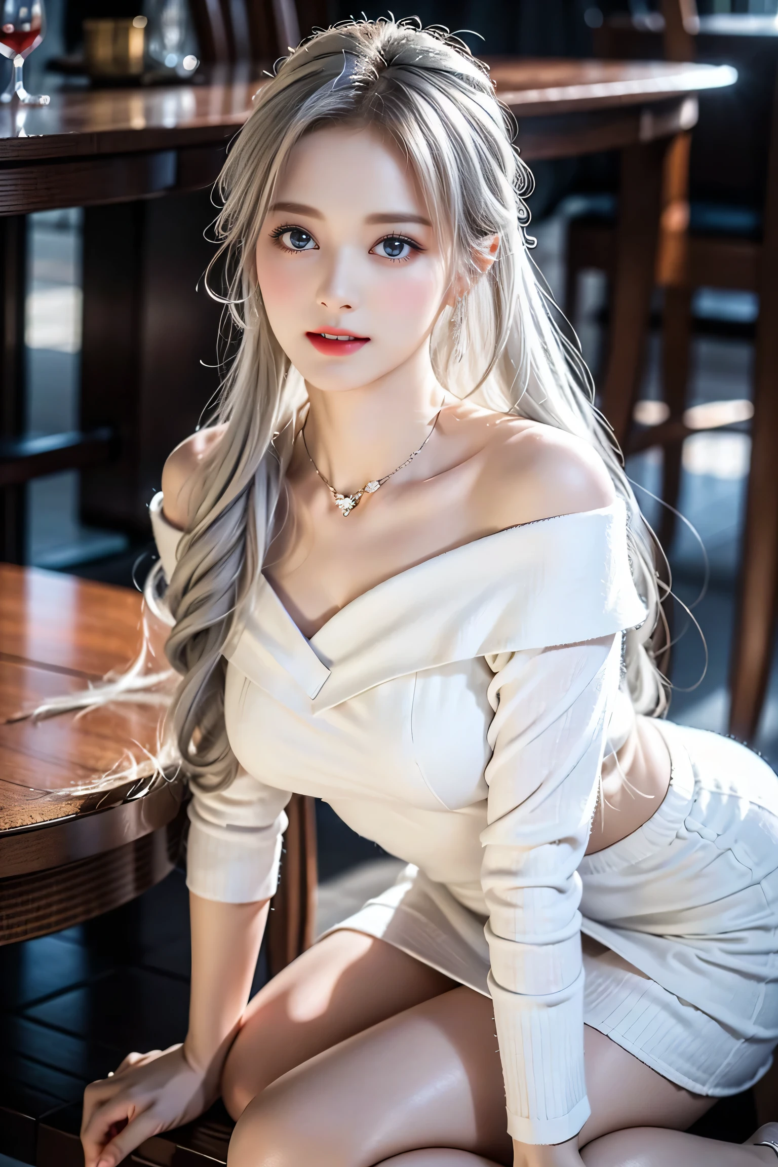 top quality work,Real work,Ultra premium graphics,8K HD CG作品,high quality graphics,High-definition CG works,10x pixels,super fine details:1.1,Advanced technical details:1.1Real as a photo,indoor lighting effects:1.5,Natural light:1.5. light effect(virtual light effect:1.8),超A high resolution,shiny赤いドレス,長いsilver hair,silver hair,transparent hair,high detail hair(premium hair detail:1.1)clear eyes,beautiful double eyelids,sharp eye makeup, delicate eyelash makeup, thin eyebrows, highly detailed eyes,high nose, nice red lips, rose cheeks, A face with delicate makeup , cute face, perfectly proportioned face,(Advanced facial details:1.1),shiny,Summer Sexy Hip Wrap Fishtail Sleeveless Commuter Maxi ,stiletto heels,beautiful long dress,wonderfulドレス,bright red series,(Off-shoulder tight pure white dress mini skirt type) 、dress collection,dress photography,authentic dress work,At the banquet hall,woman'artwork of,(full body figure),goddess of dresses,realism,wonderful,My eyes are shining today