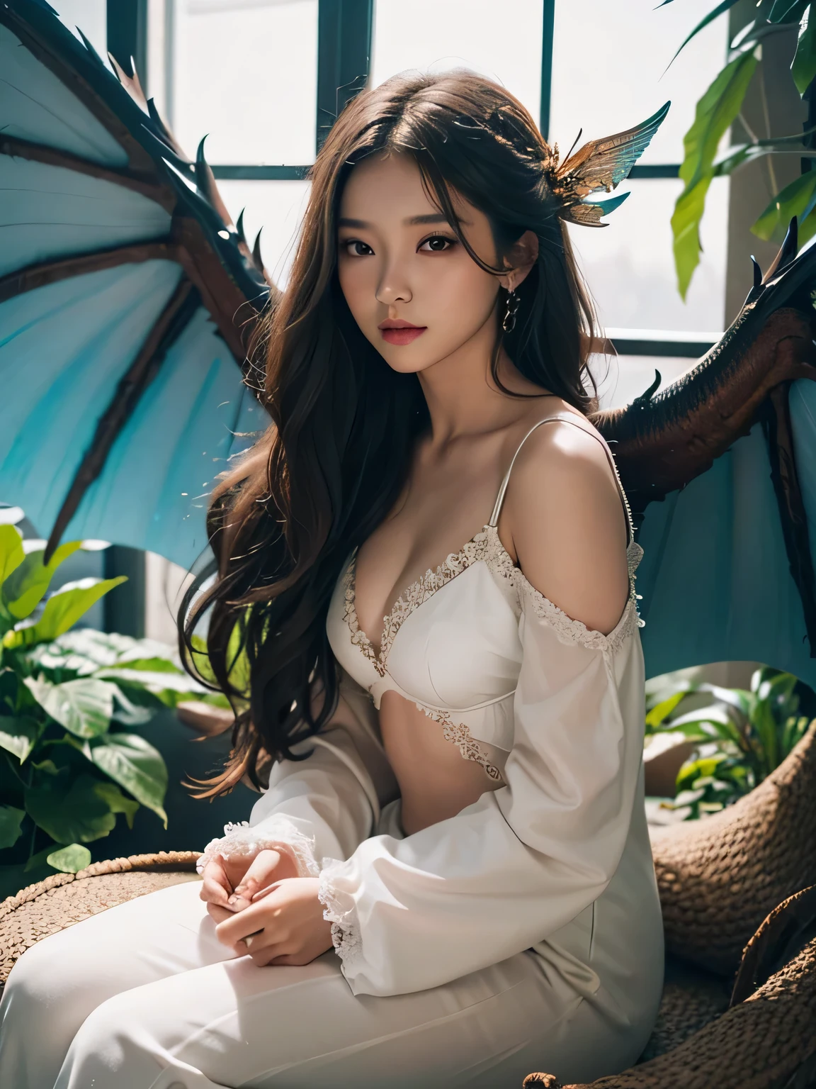 4K, beauty,girl,face,perpect,young,dragon , fairy,wing,long hair, realistic,wing angel, masterpiece,