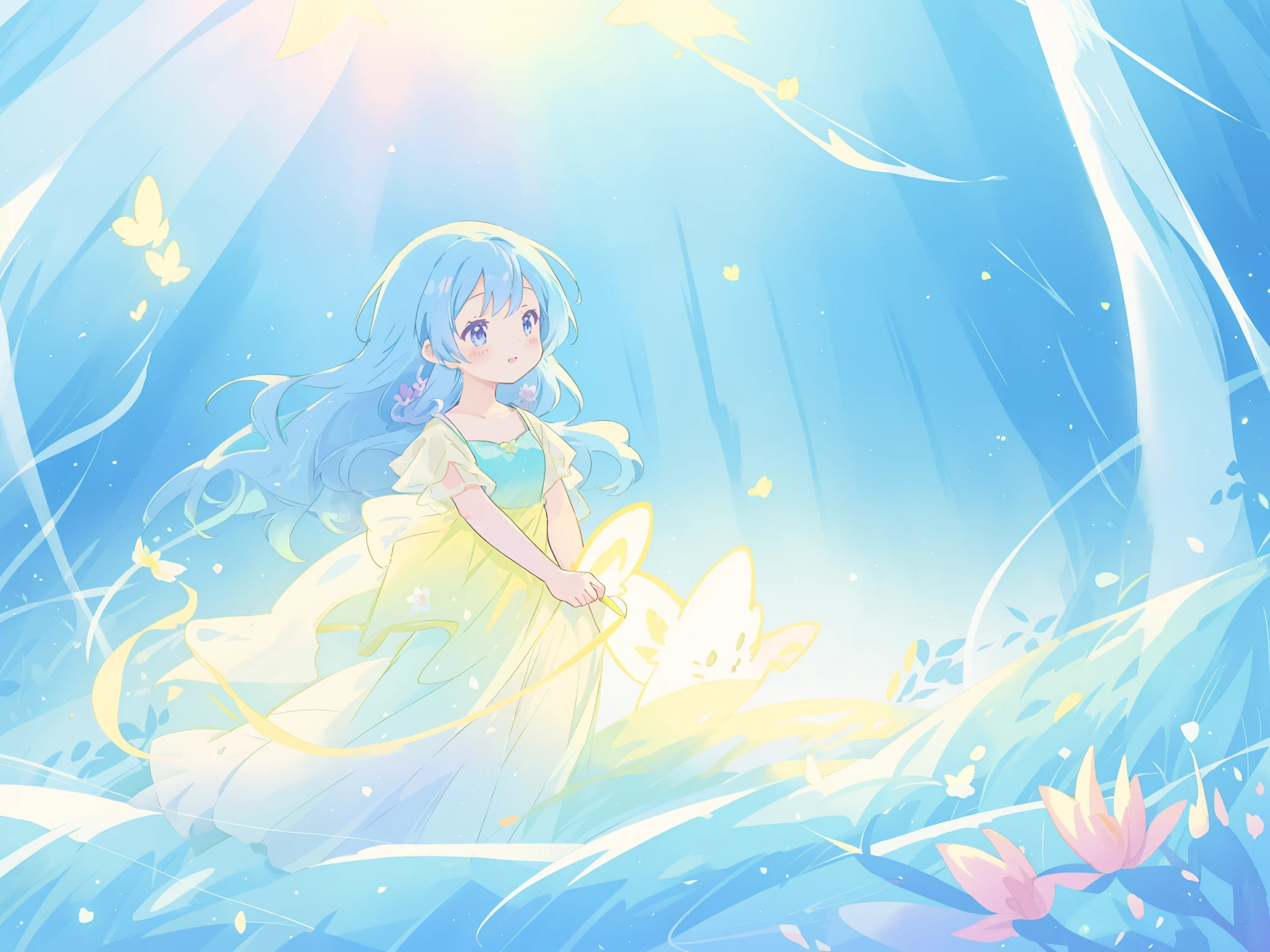 Anime girl in a yellow dress standing in a field of flowers - SeaArt AI