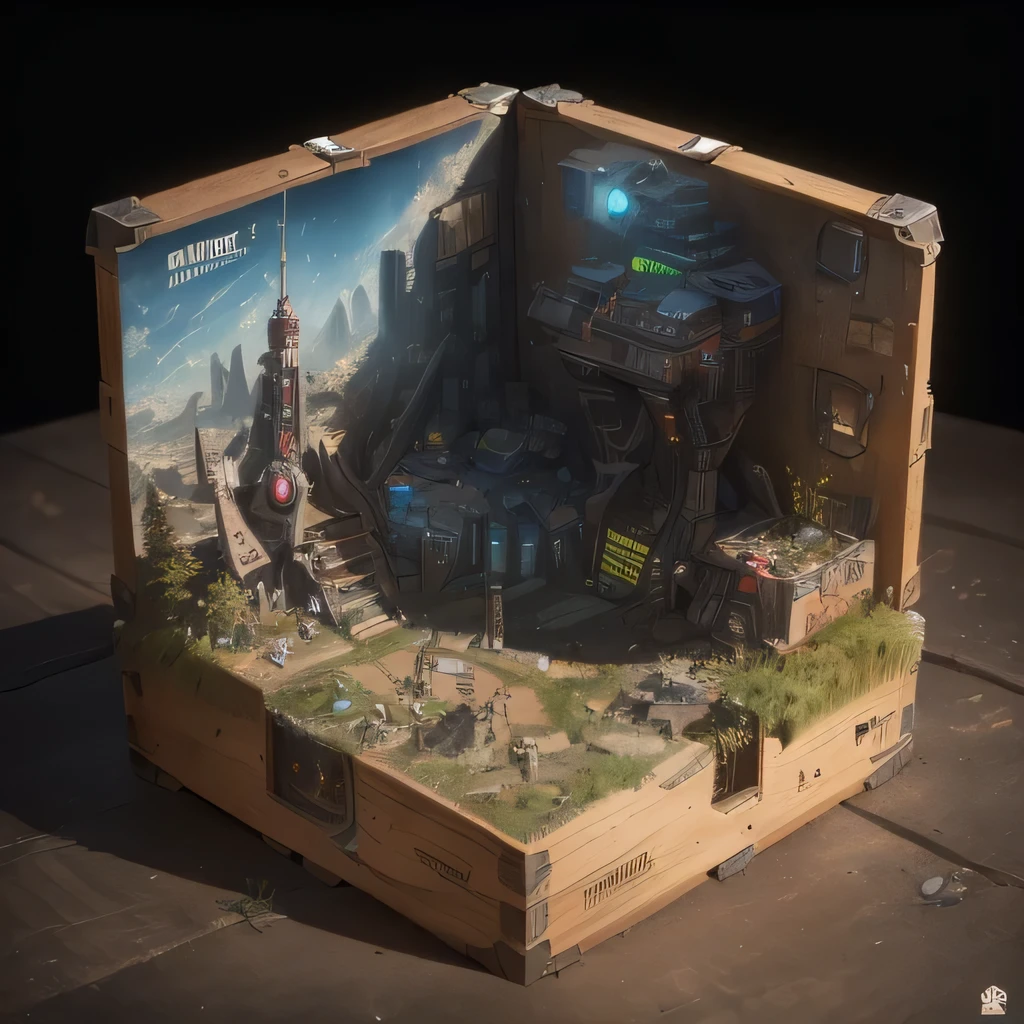 3598年Mars realistic model, (split ends, original photo, best quality, masterpiece:1.4),Steampunk Cyberpunk 6820 City,(CyberpunkMars light:1.3), Mars (related to land),(in a small nature box:1.3),Isometric, small nature, landscape on foundation,landscape,