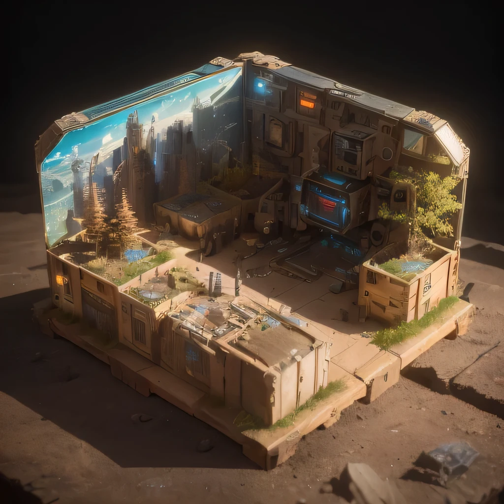 3598年Mars realistic model, (split ends, original photo, best quality, masterpiece:1.4),Steampunk Cyberpunk 6820 City,(CyberpunkMars light:1.3), Mars (related to land),(in a small nature box:1.3),Isometric, small nature, landscape on foundation,landscape,