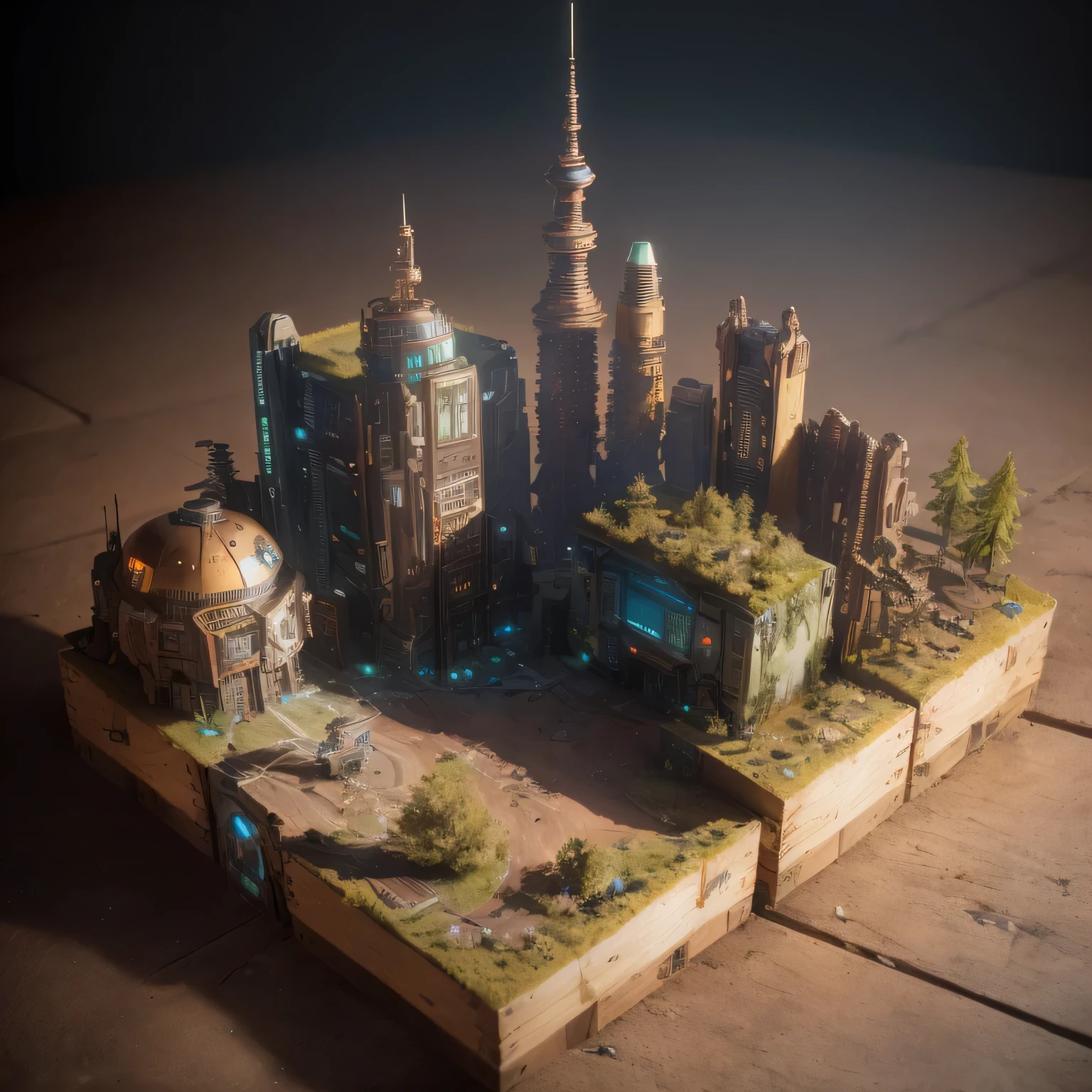 3598年Mars realistic model, (split ends, original photo, best quality, masterpiece:1.4),Steampunk Cyberpunk 6820 City,(CyberpunkMars light:1.3), Mars (related to land),(in a small nature box:1.3),Isometric, small nature, landscape on foundation,landscape,