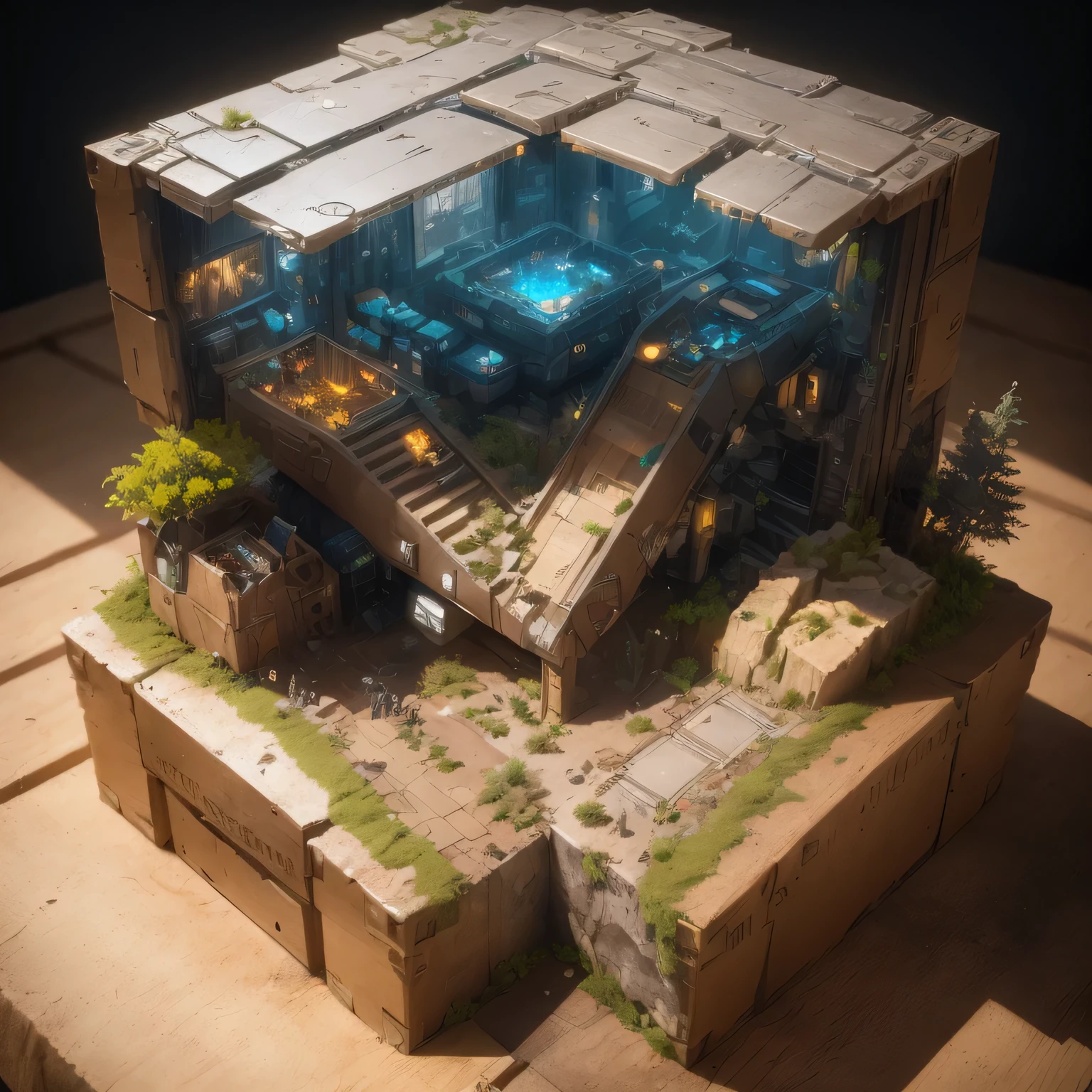 3598年Mars realistic model, (split ends, original photo, best quality, masterpiece:1.4),Steampunk Cyberpunk 6820 City,(CyberpunkMars light:1.3), Mars (related to land),(in a small nature box:1.3),Isometric, small nature, landscape on foundation,landscape,