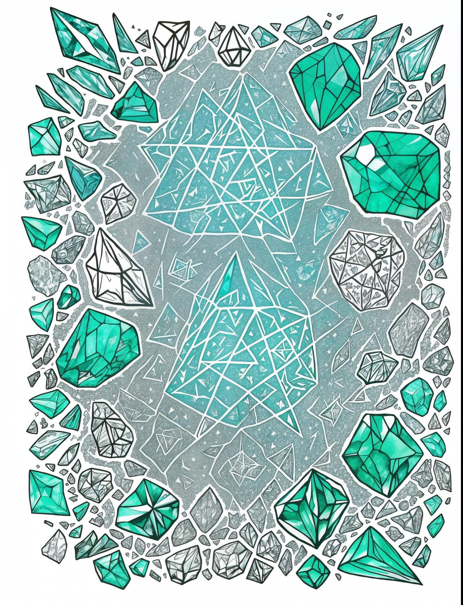 a cartoon drawing of a group of crystals with the words crystal, floating symbols and crystals, occult symbols and diamonds, by György Rózsahegyi, whole page illustration, full page illustration, occult diagram, magical sigils, rock art drawings, emerald tablet, holographic runes, flash sheet, ancient runes, by Siona Shimshi