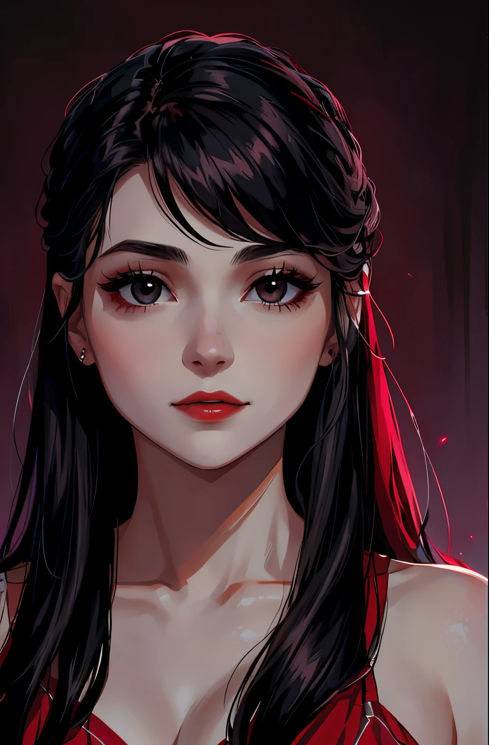 a vampire,fair skin,black hair,black eyes
